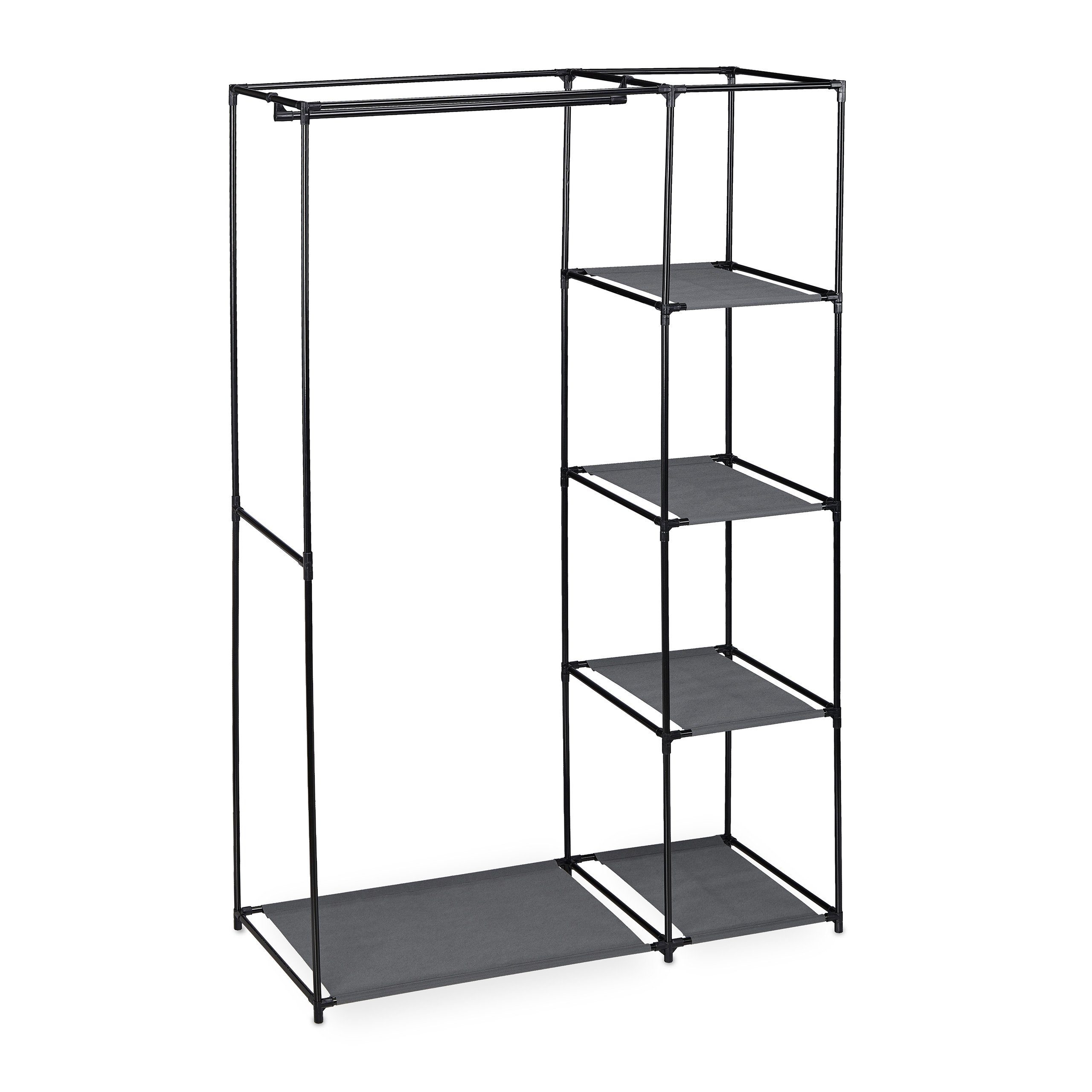 relaxdays Stoffschrank Stoffschrank mit Kleiderstange Anthrazit
