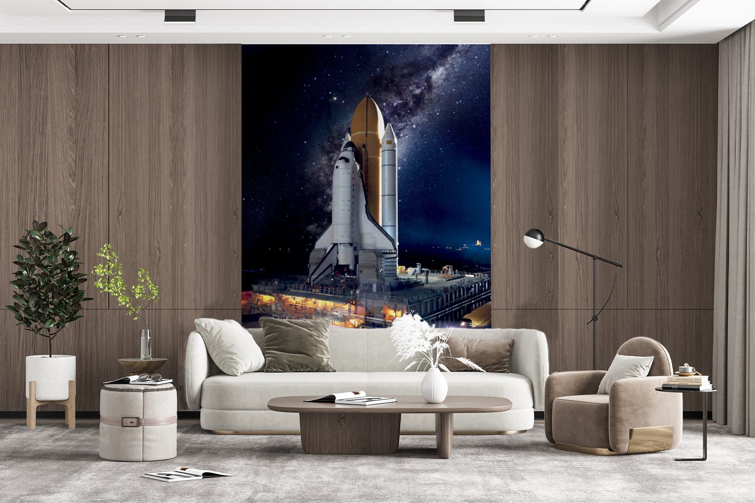 MuchoWow Fototapete Rakete - Weltraum - Sterne, Matt, bedruckt, (3 St), Montagefertig Vinyl Tapete für Wohnzimmer, Wandtapete