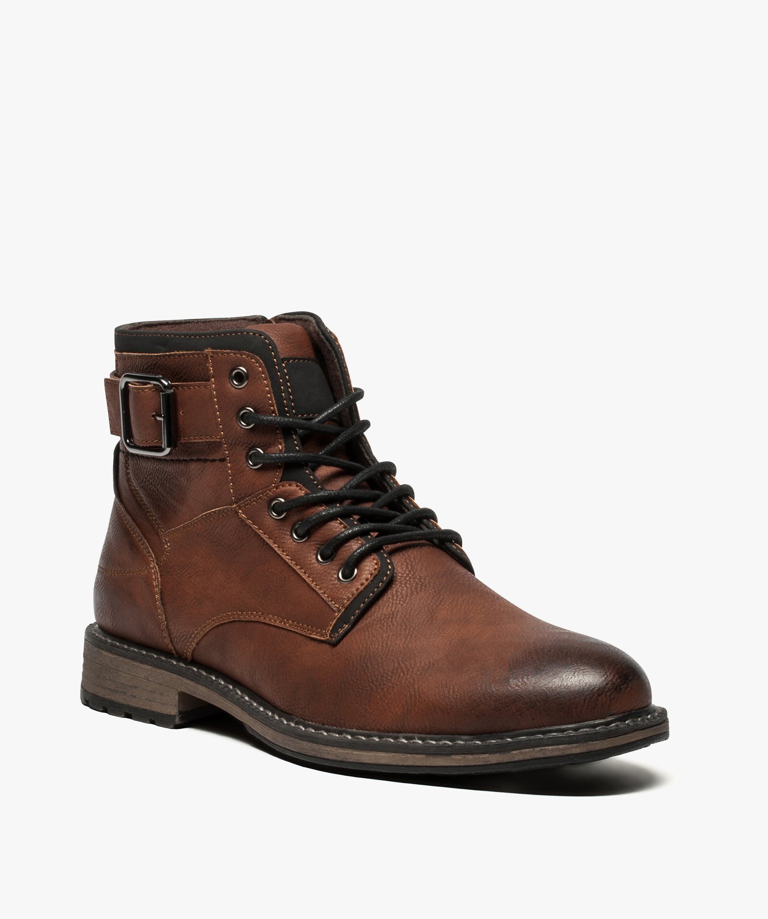 Boots homme unis zippés avec lacets et boucle décorative camel | GEMO