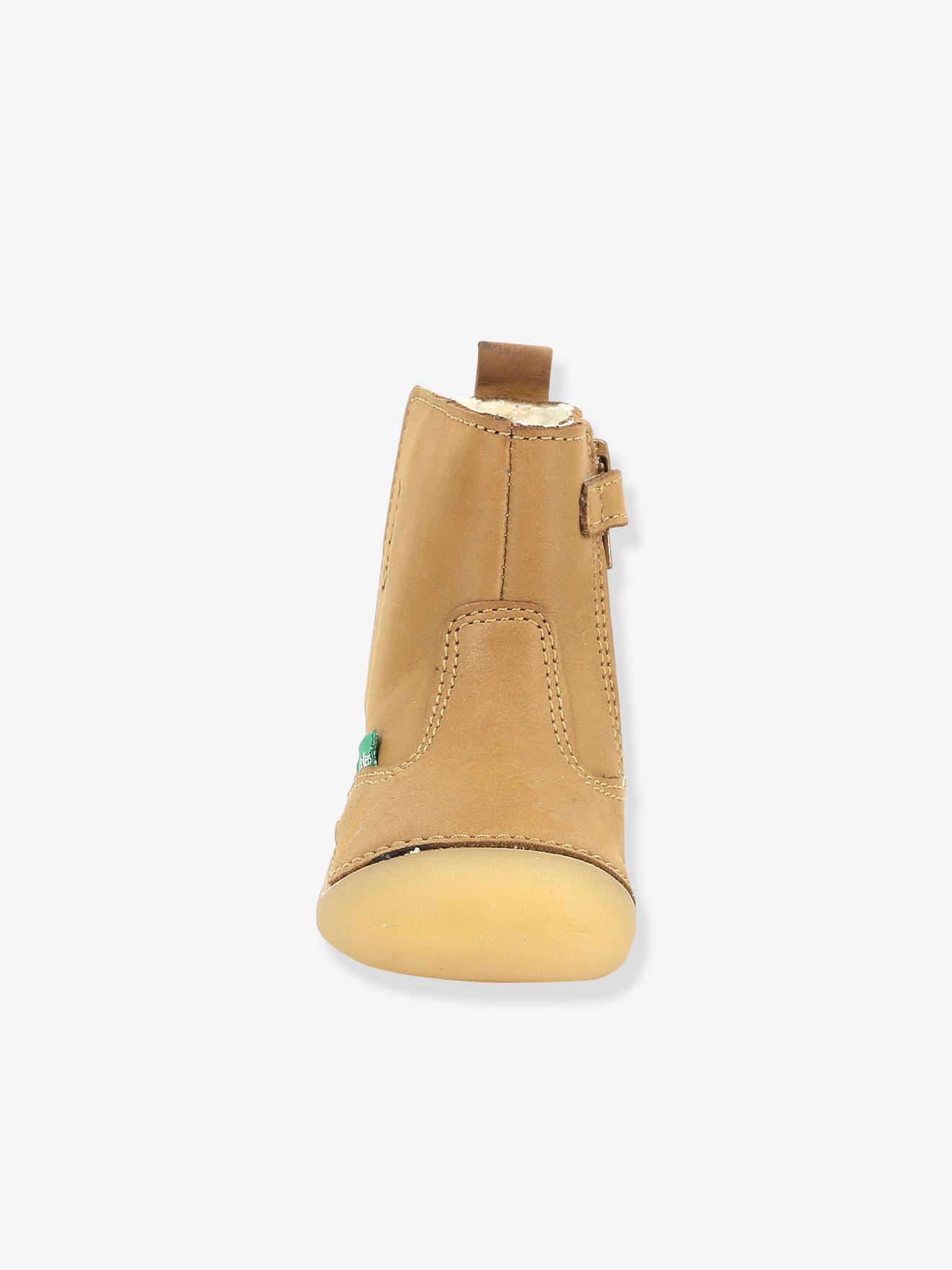 Boots fourrées cuir bébé garçon Socool Cho KICKERS® 1ers pas camel