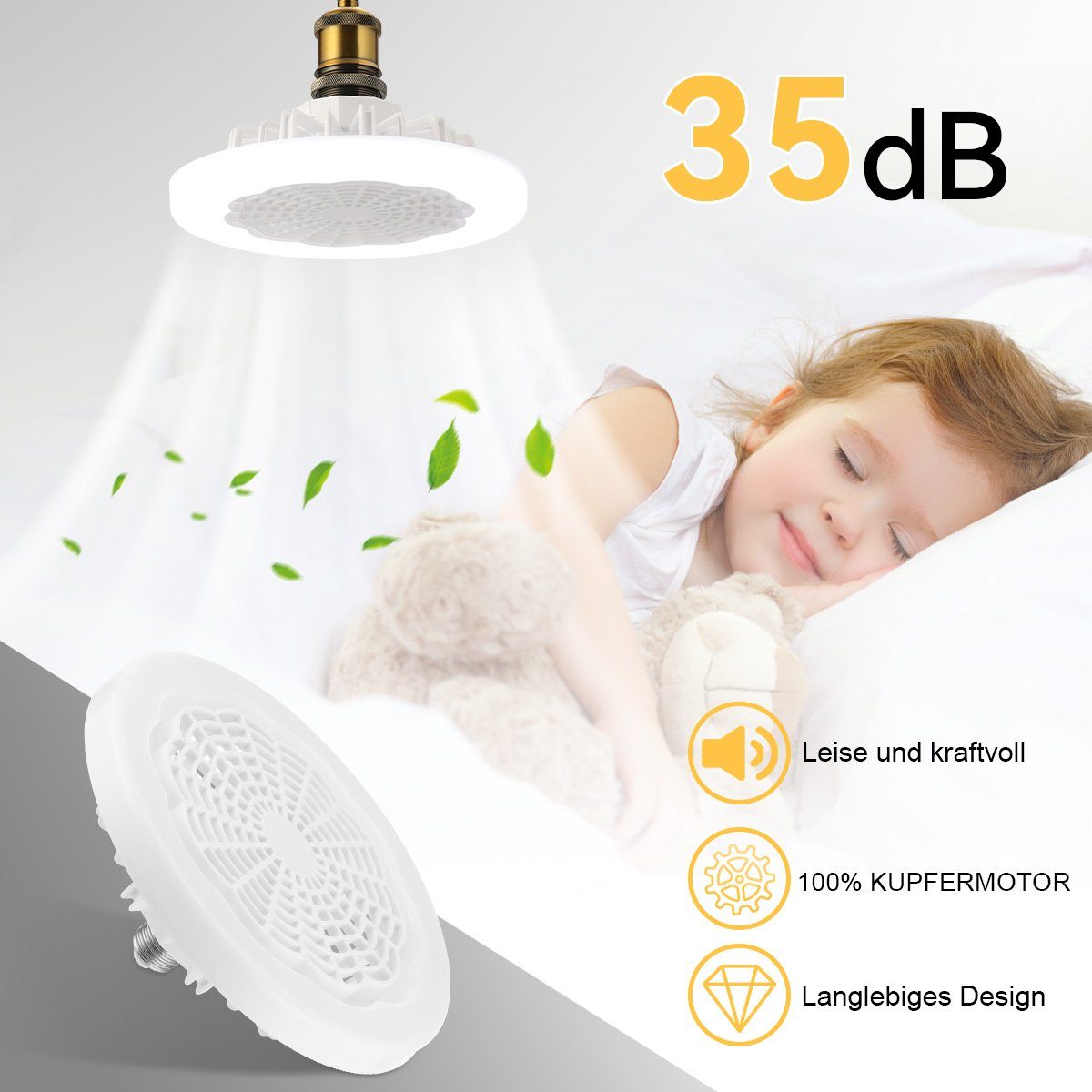 iscooter Deckenventilator LED Deckenleuchte 30W Deckenventilator, Fernbedienung, 3-stufiger, 26cm,Dimmbar mit Fernbedienung, Leuchte/ Ventilator getrennt schaltbar