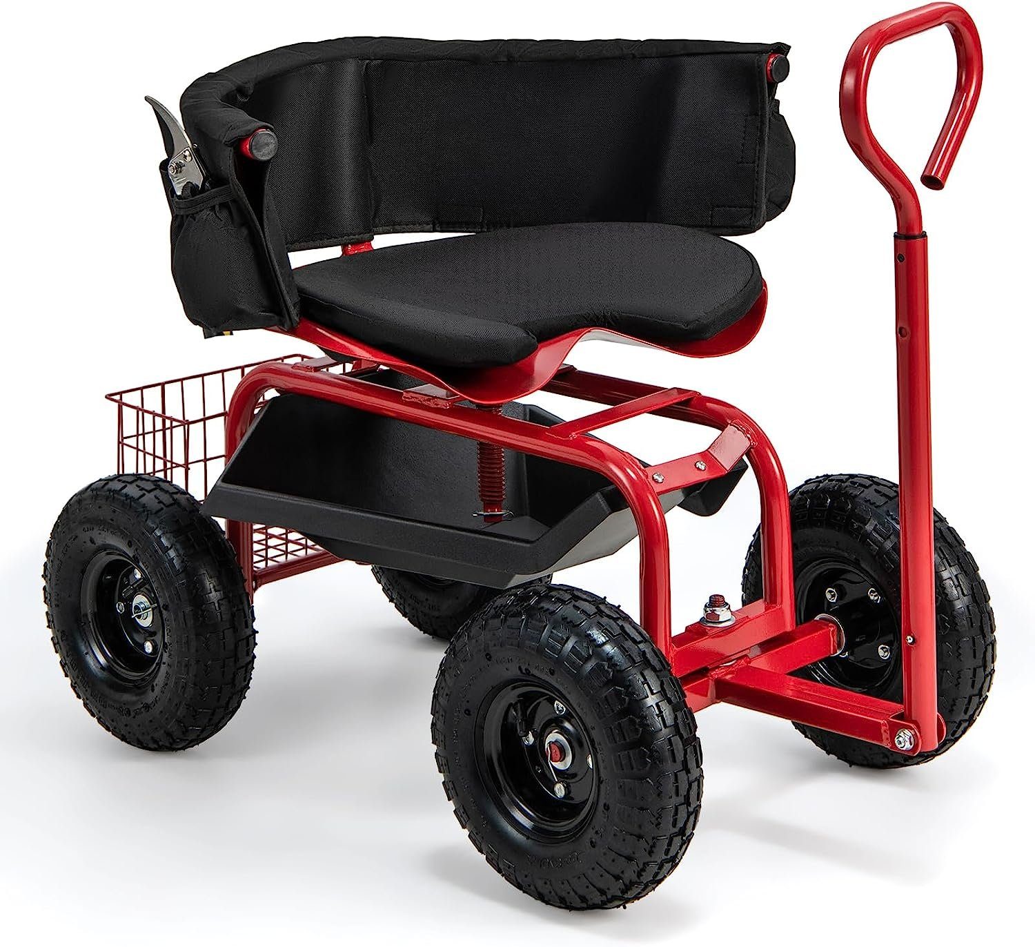 KOMFOTTEU Rollsitz Gartenwagen, mit Griff & Rückenlehne, bis 135kg
