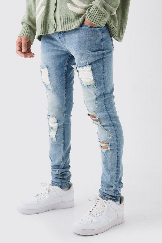Weiße Skinny Stretch Bikerjeans mit Rissen