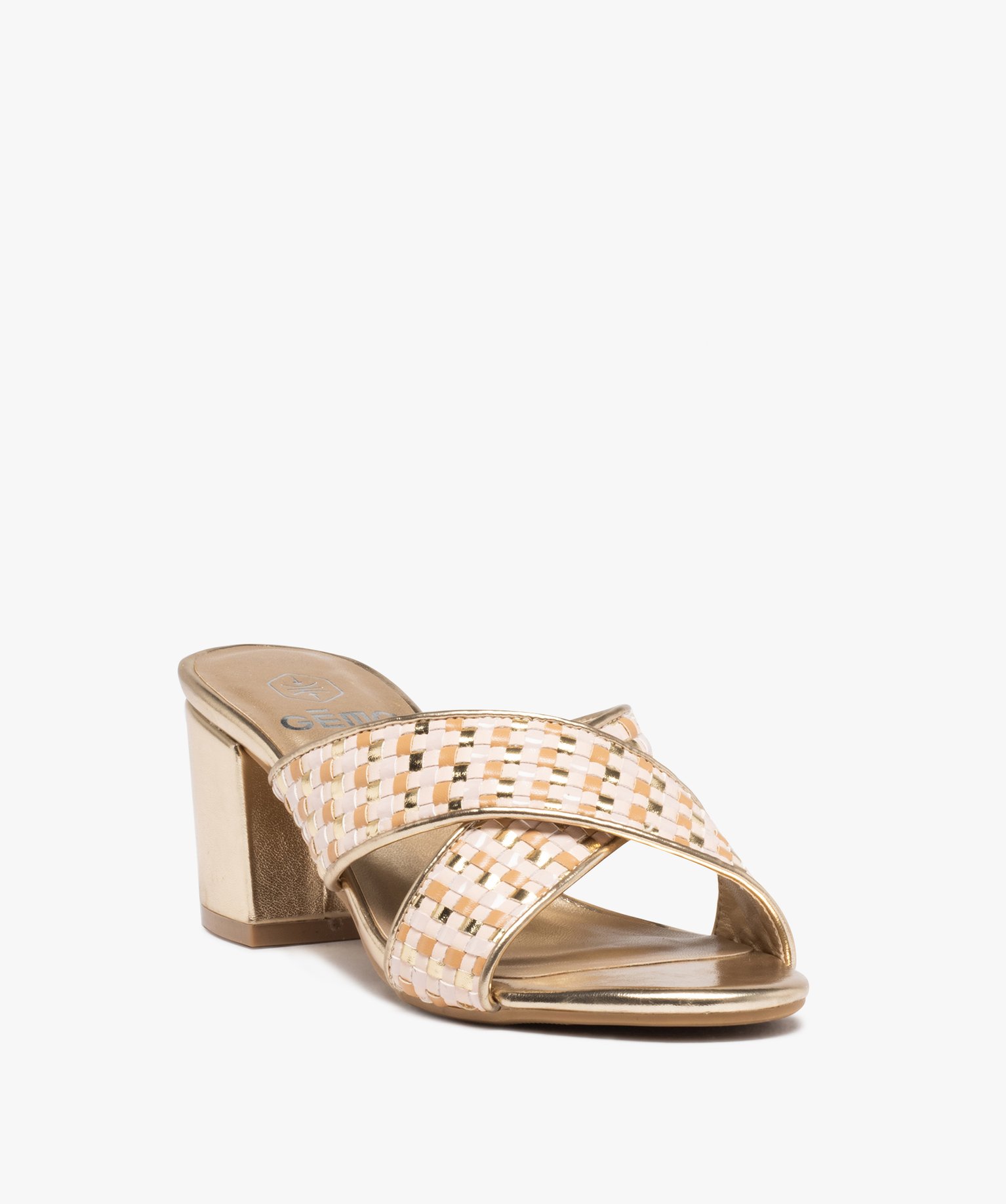 Mules femme à talon carré et brides métallisées or | GEMO