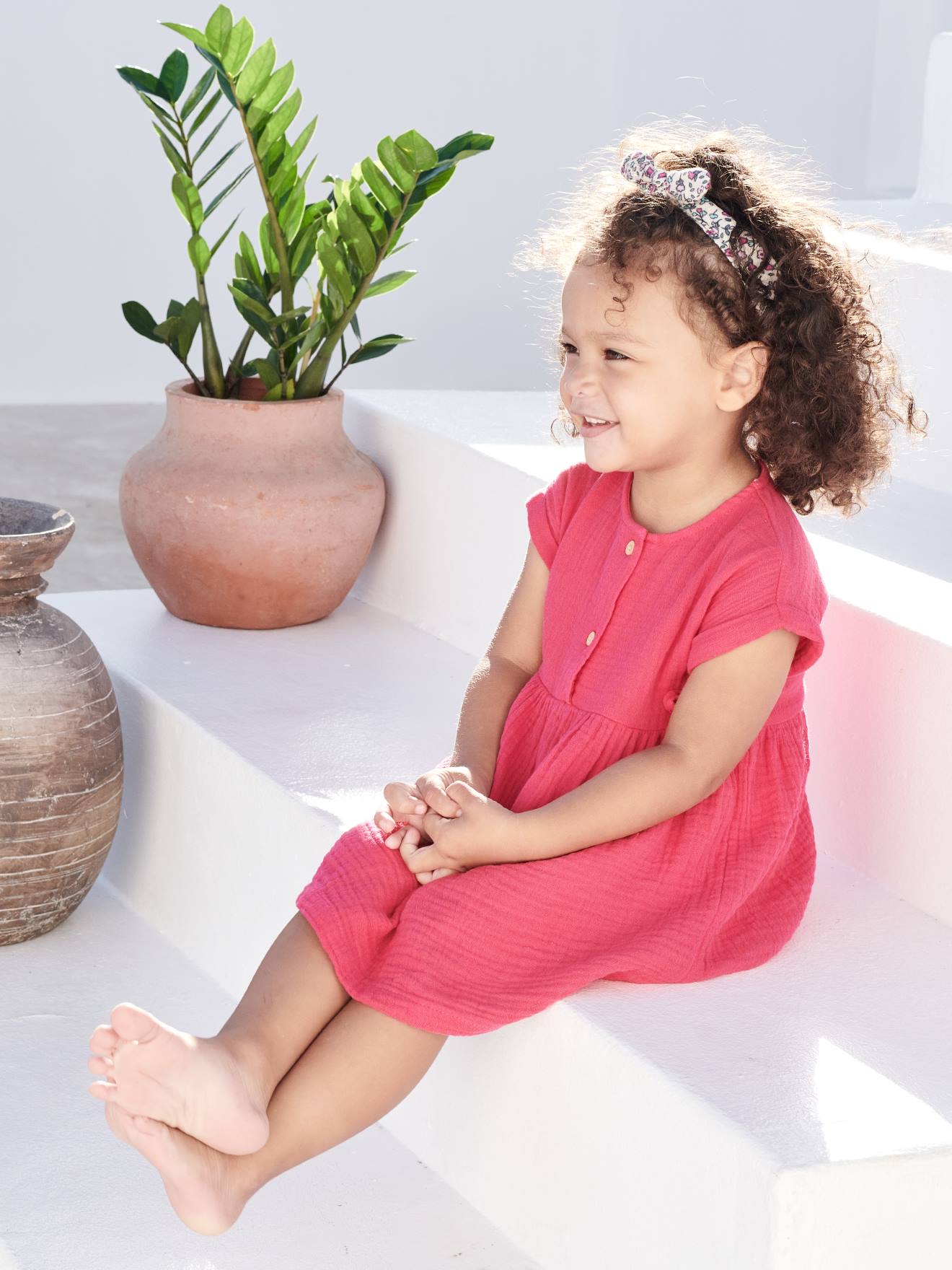 Robe bébé en gaze de coton fuchsia