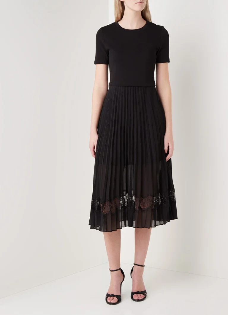 Vestido midi Claudie Pierlot Teli com pregas e renda