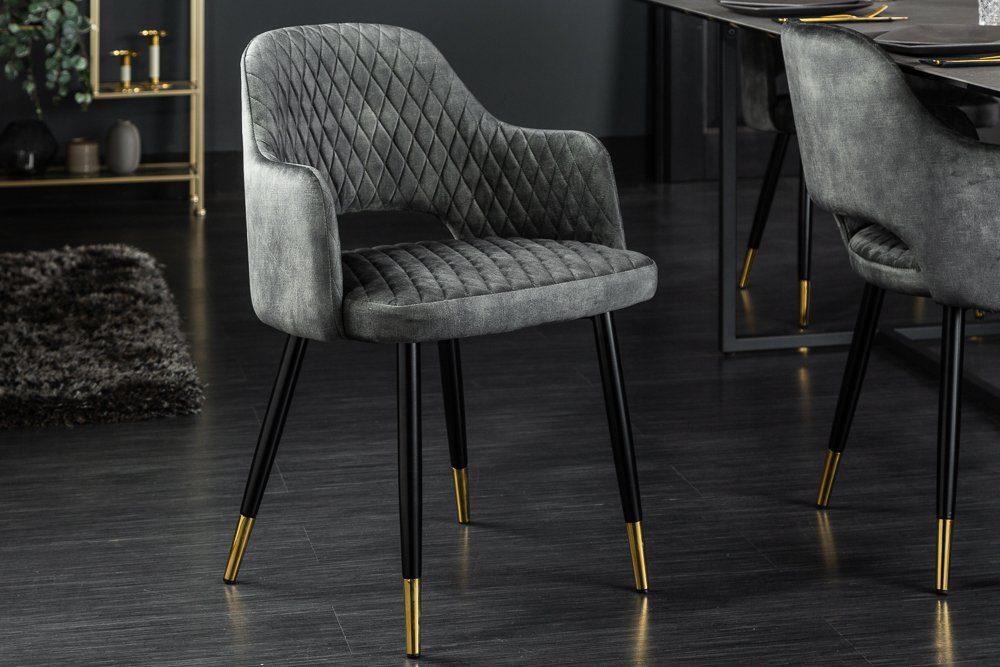 riess-ambiente 4-Fußstuhl PARIS grün / schwarz gold (Einzelartikel, 1 St), Samt · mit Armlehne · Metall · Esszimmer · Retro