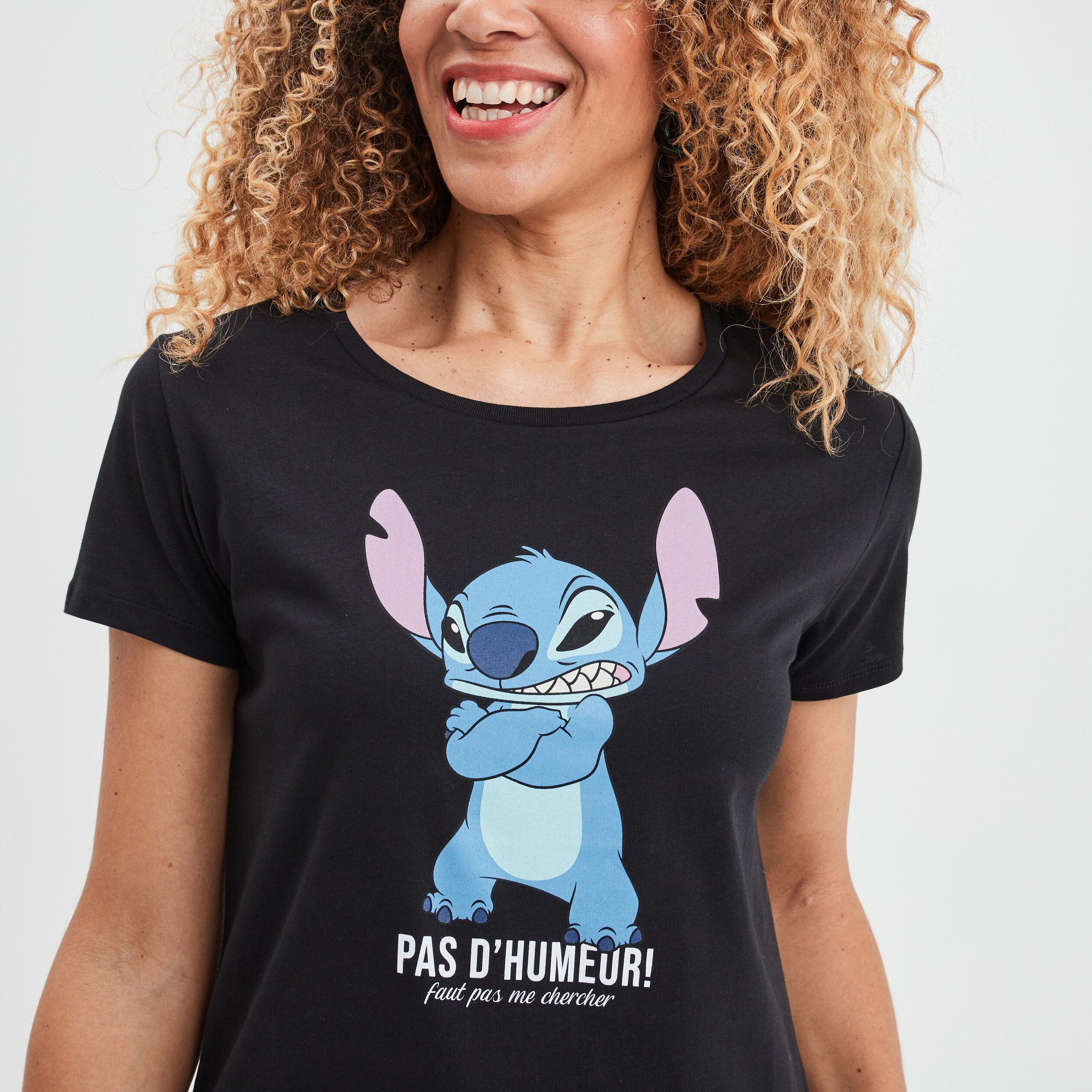 T-shirt ajusté coton Lilo et Stitch noir femme | La Halle