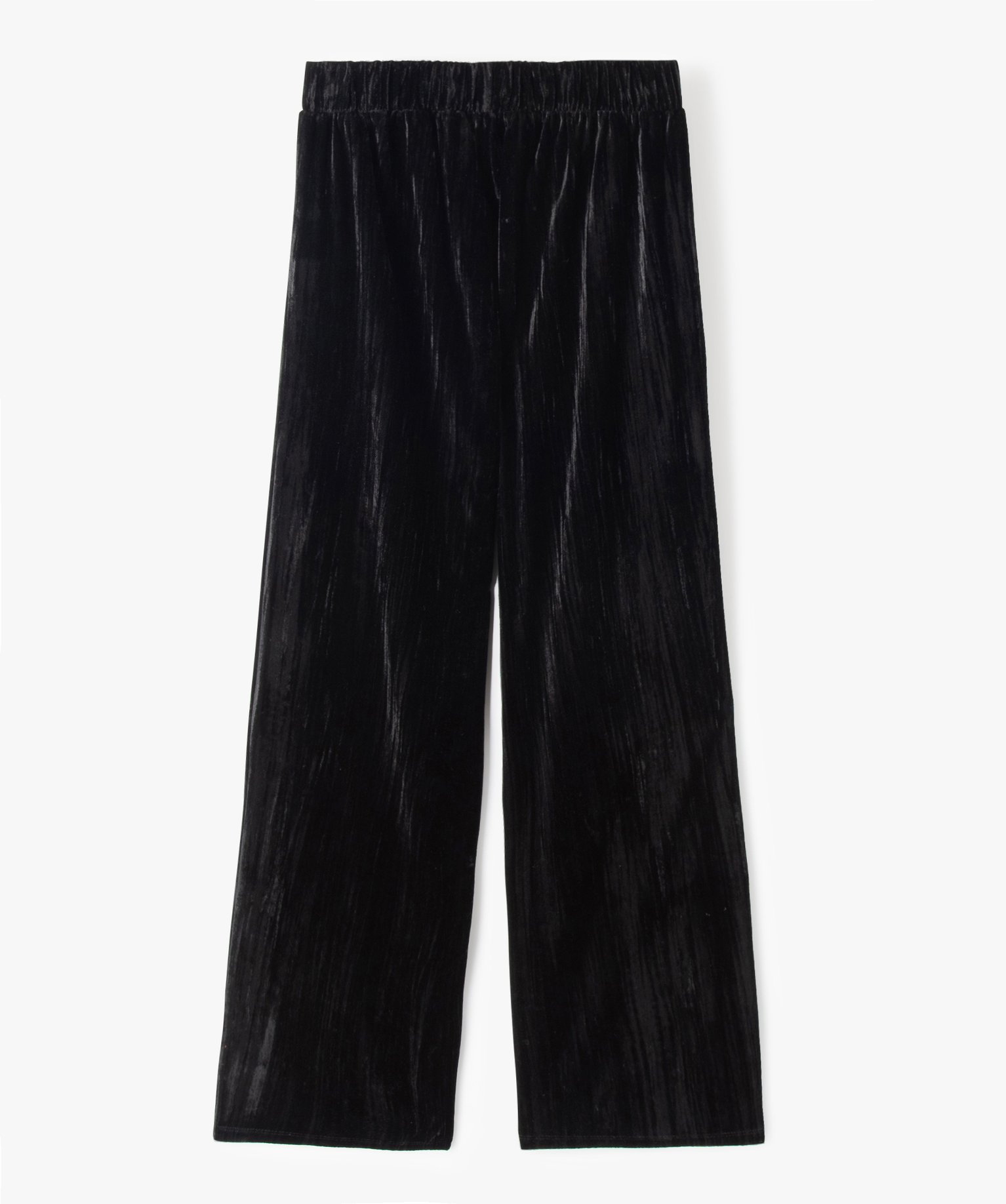 Pantalon fille large en velours froissé noir | GEMO