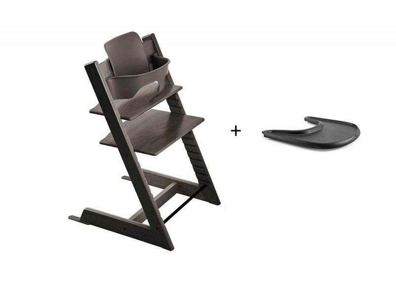 Chaise Tripp Trapp Gris brume avec Baby Set et tablette