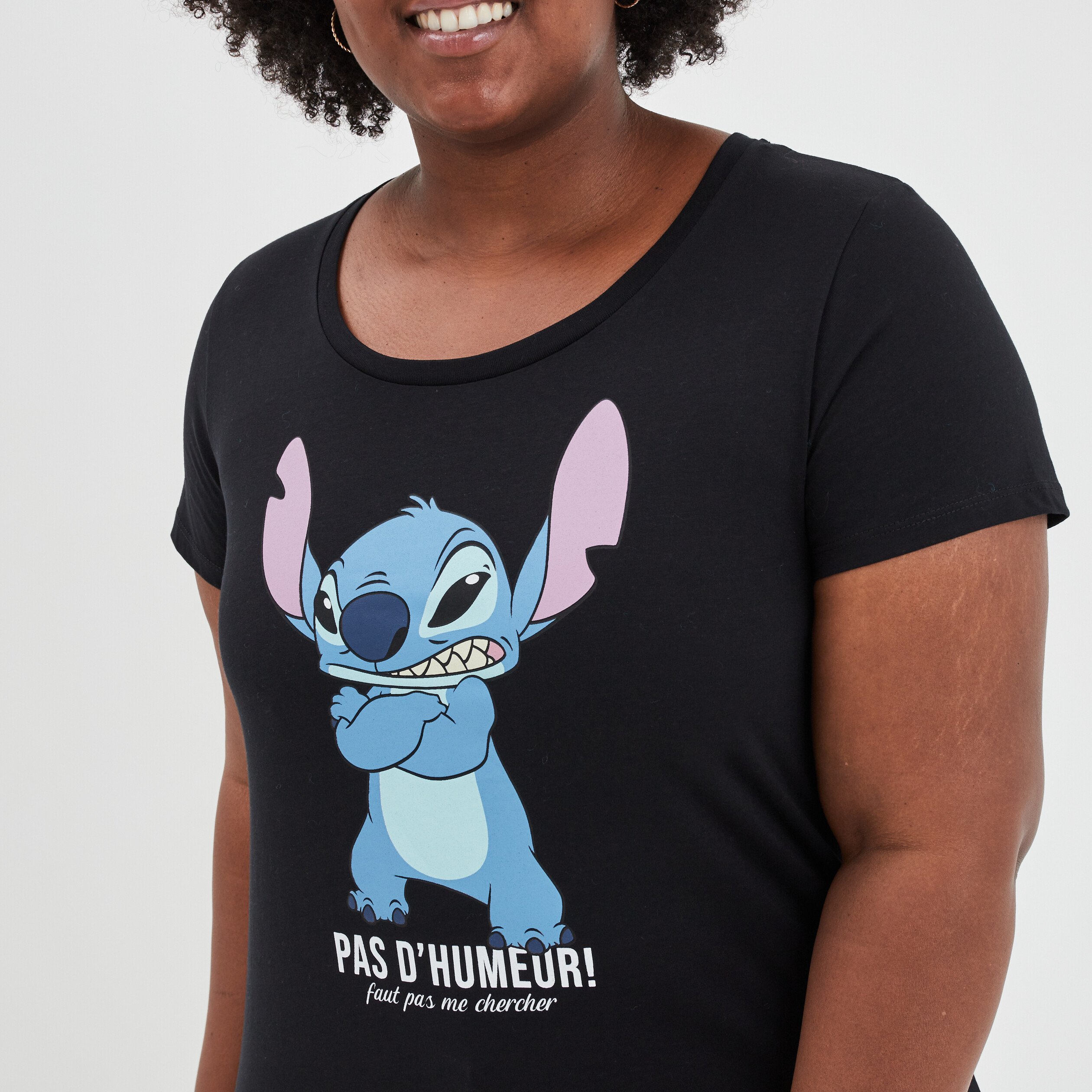 T-shirt droit manches courtes Stitch noir femme grande taille | La Halle