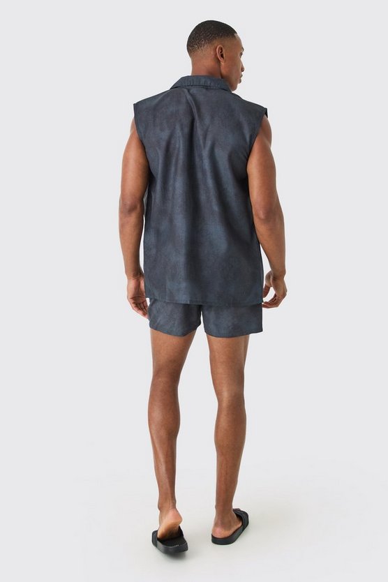 Ärmelloses Hemd mit Acid-Waschung & Badehose