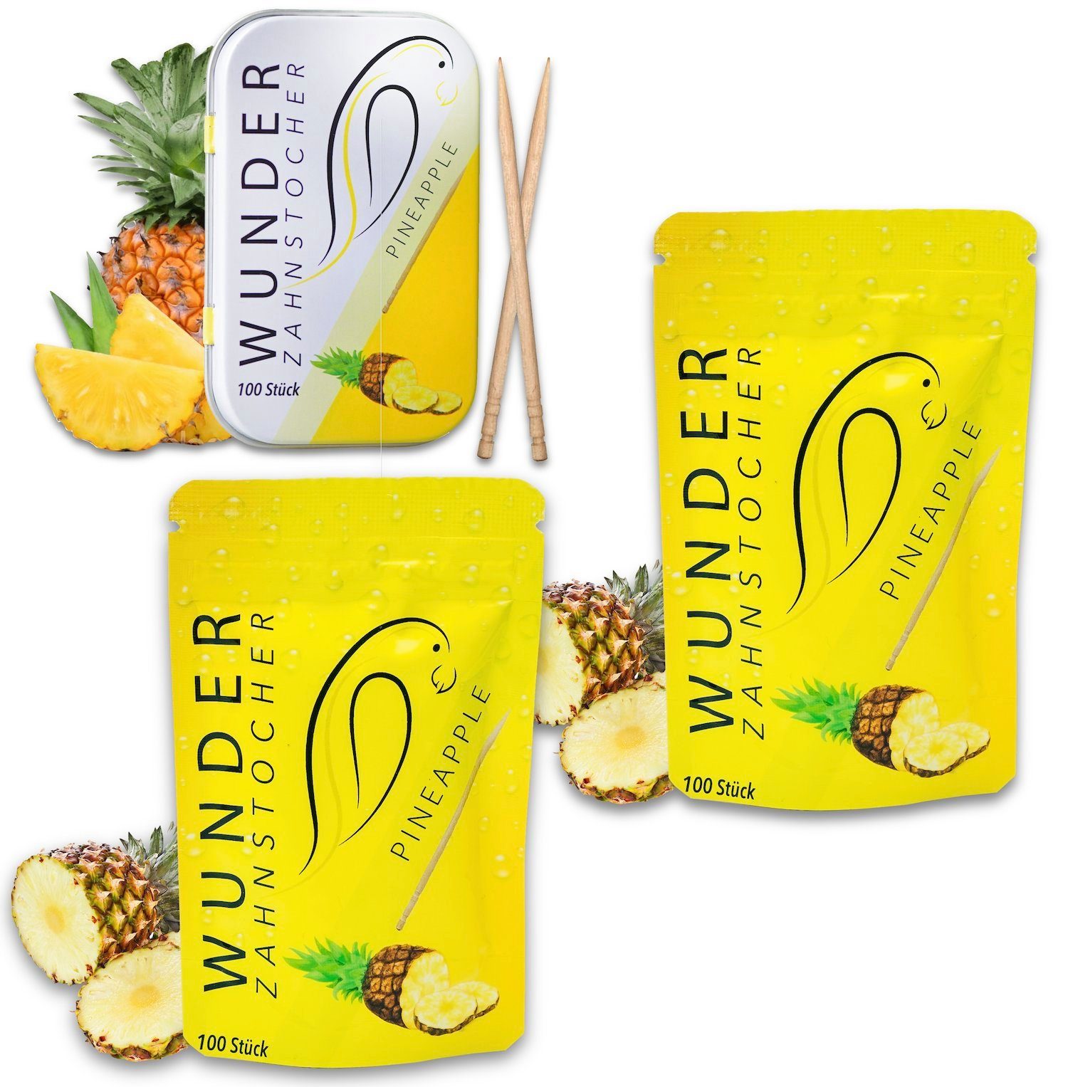 Perfekto24 Mundpflegecenter Wunder Zahnstocher mit Geschmack - 3er Bundle Ananas