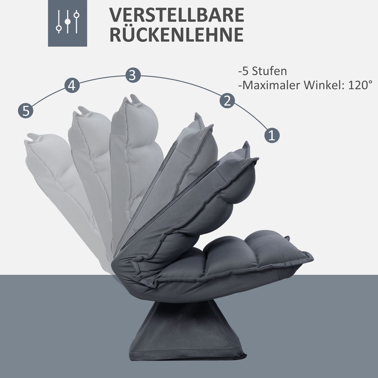 HOMCOM Bodensofa Bodenstuhl mit Sockel Relaxsessel Meditationsstuhl Dunkelgrau