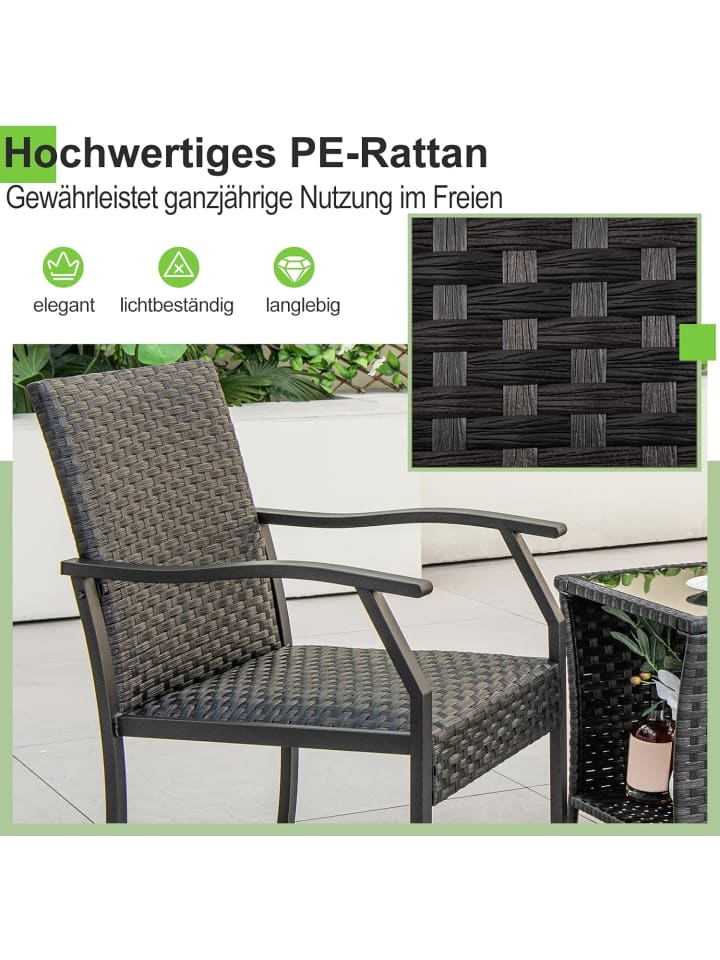 COSTWAY 3 tlg. Gartenmöbel Set in Braun günstig kaufen onesize