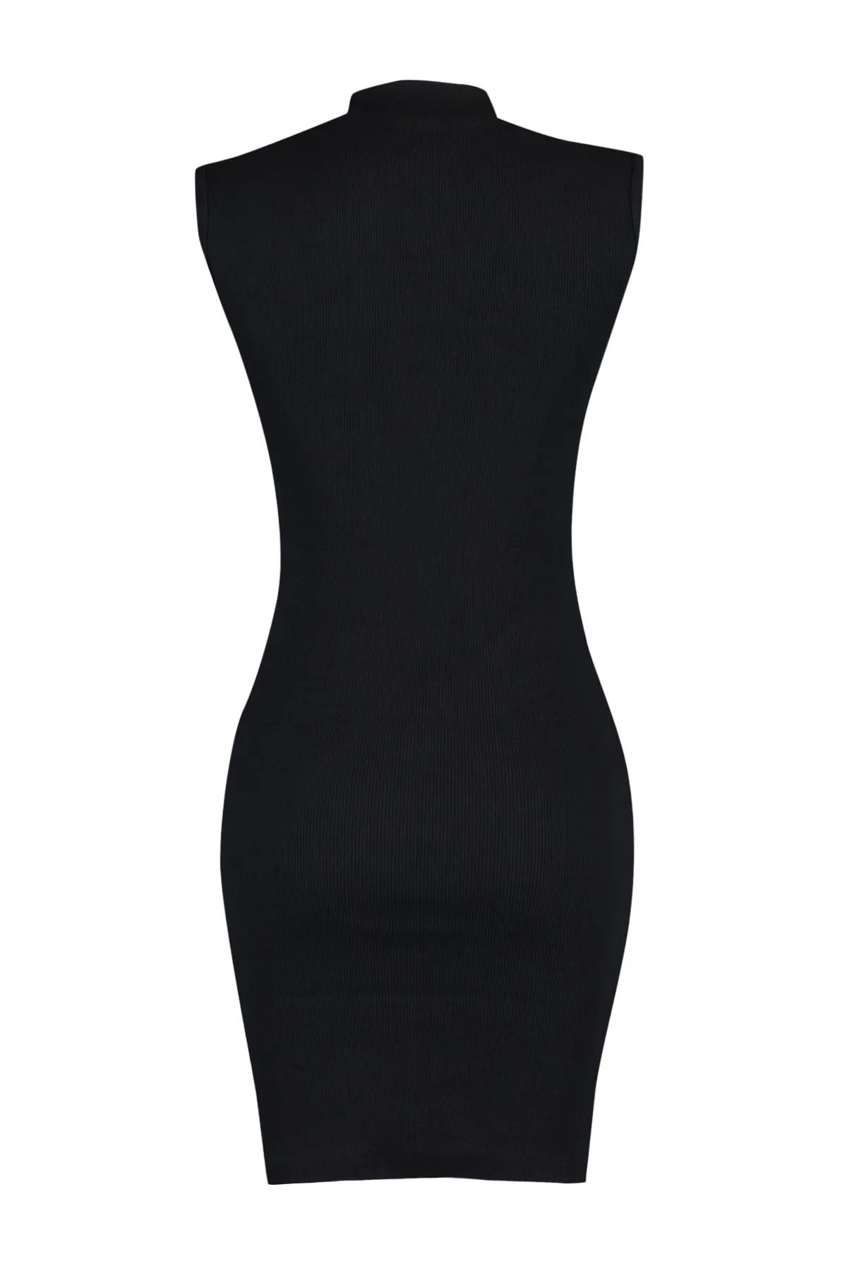 Trendyol Collection  Schwarzes, figurbetontes Mini-Bleistiftkleid aus flexiblem Strick und geripptem Rundhalsausschnitt TWOSS22EL2819