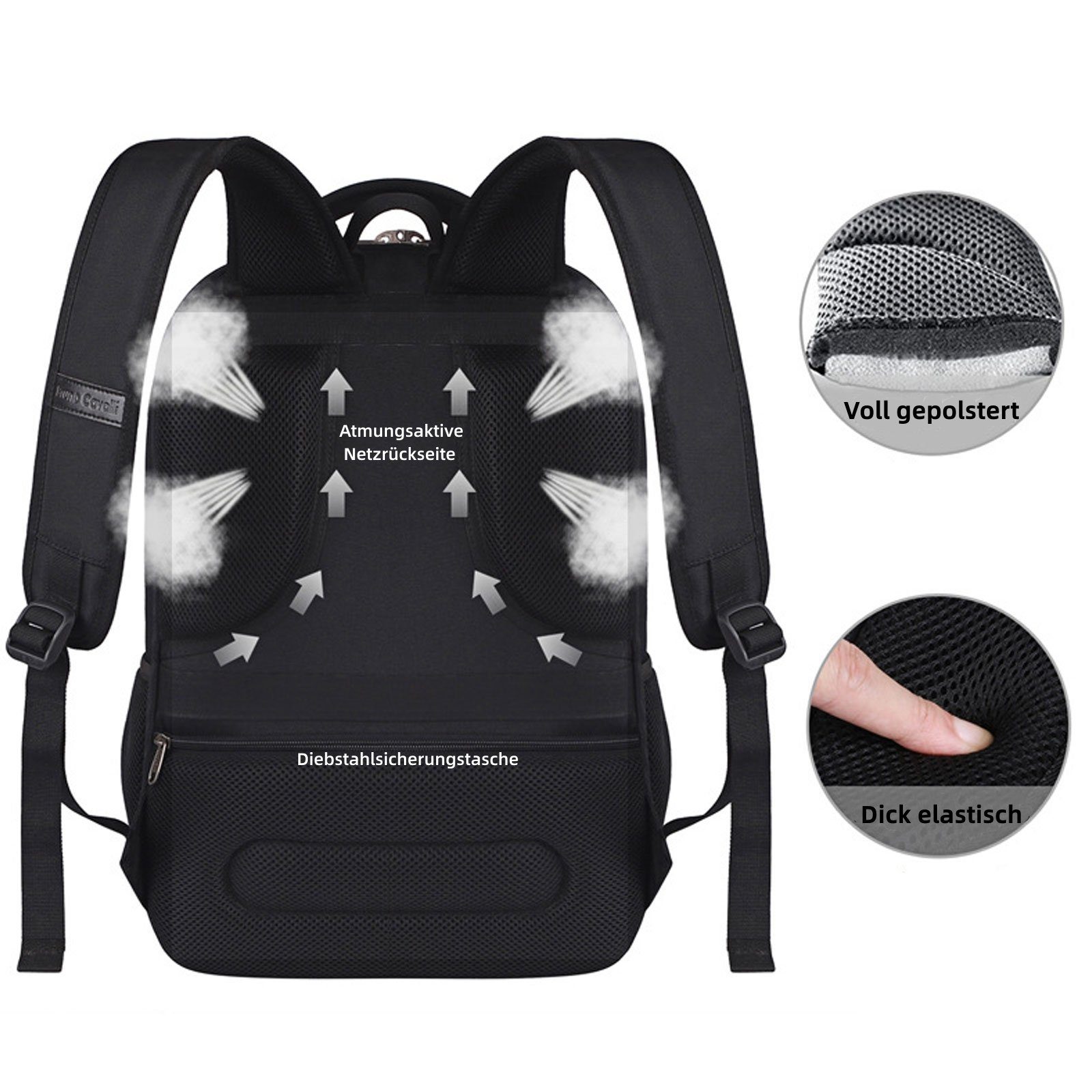 WISHDOR Laptoprucksack Laptop Rucksack Rucksäcke Schulrucksack Wasserbeständig Laptoptasche (Notebook Laptop Tasche Schule Uni Rucksack, mit USB-Lade-Anschluss, Anti-Diebstahl, Backpack mit Laptopfach), für Herren Damen Jungen Teenager Freizeit Arbei