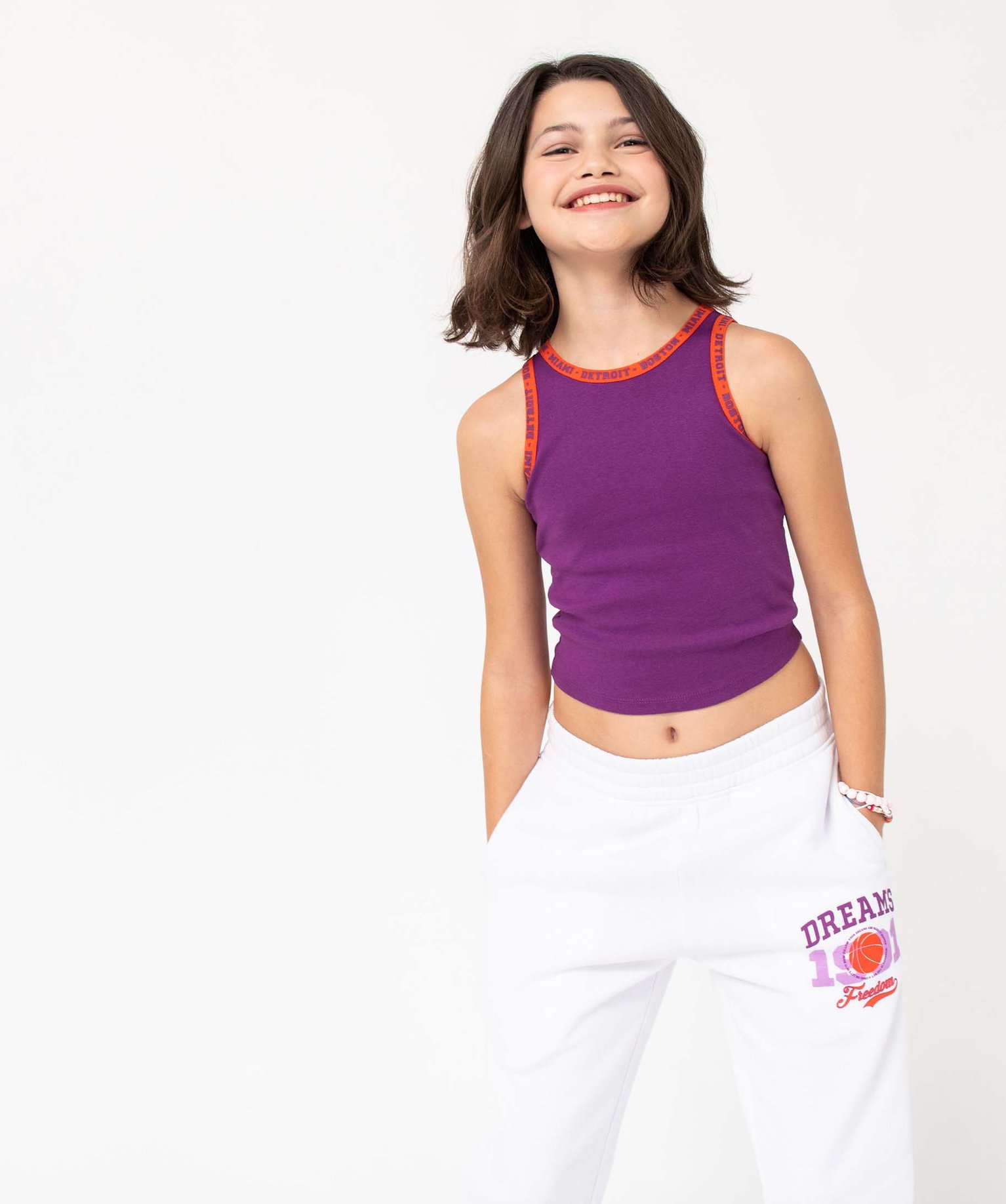 Débardeur fille court et imprimé violet | GEMO