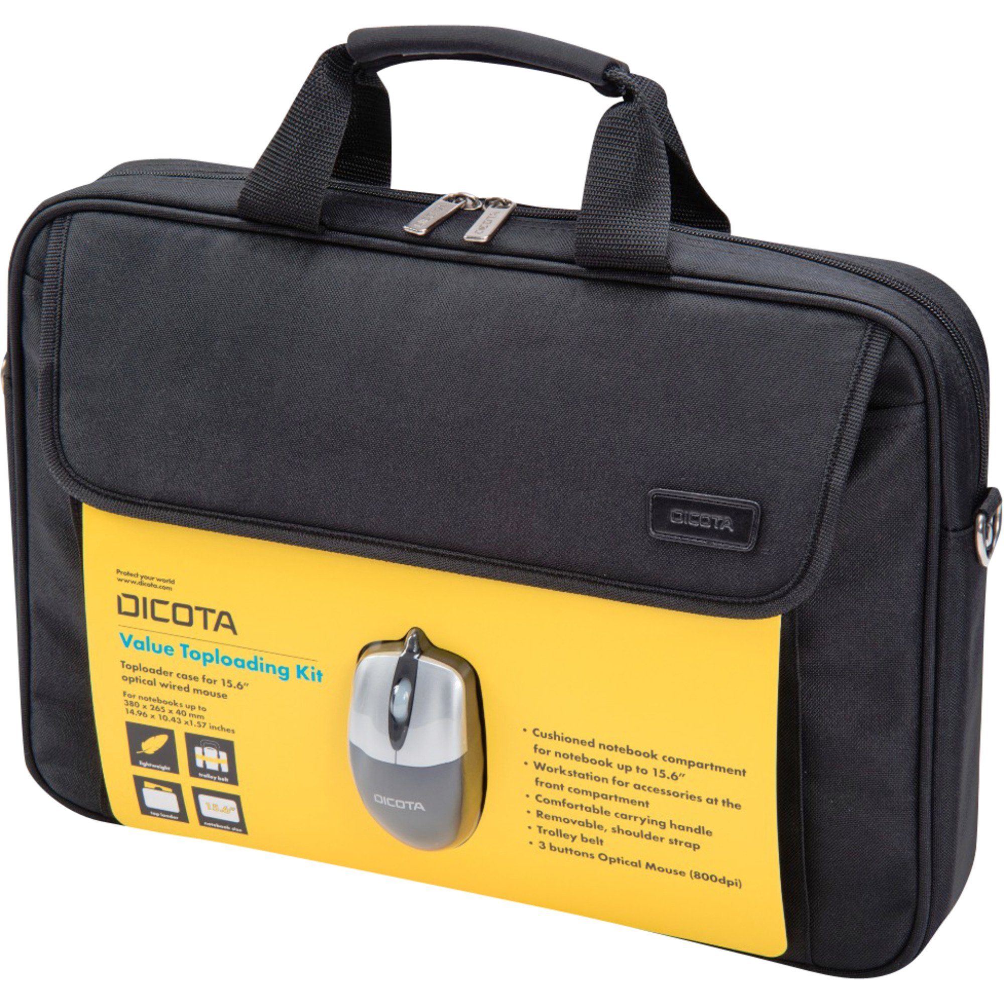 DICOTA Laptoptasche DICOTA Value Toploading Kit mit kabelgebundener