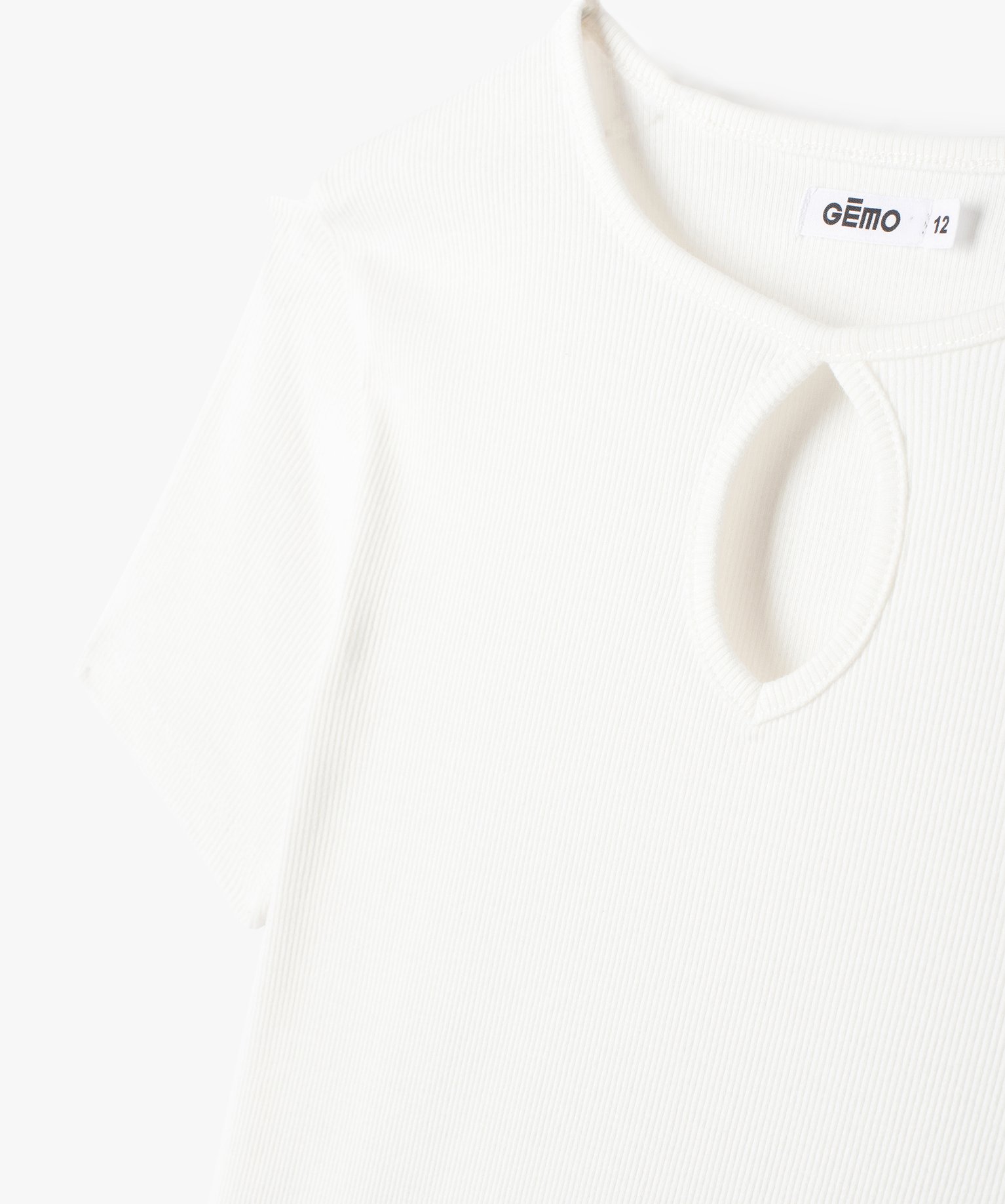 Tee-shirt fille en maille ctelée avec ouverture goutte ecru | GEMO