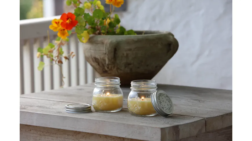 flower Power Citronella Kerze im Glas Potty gelb