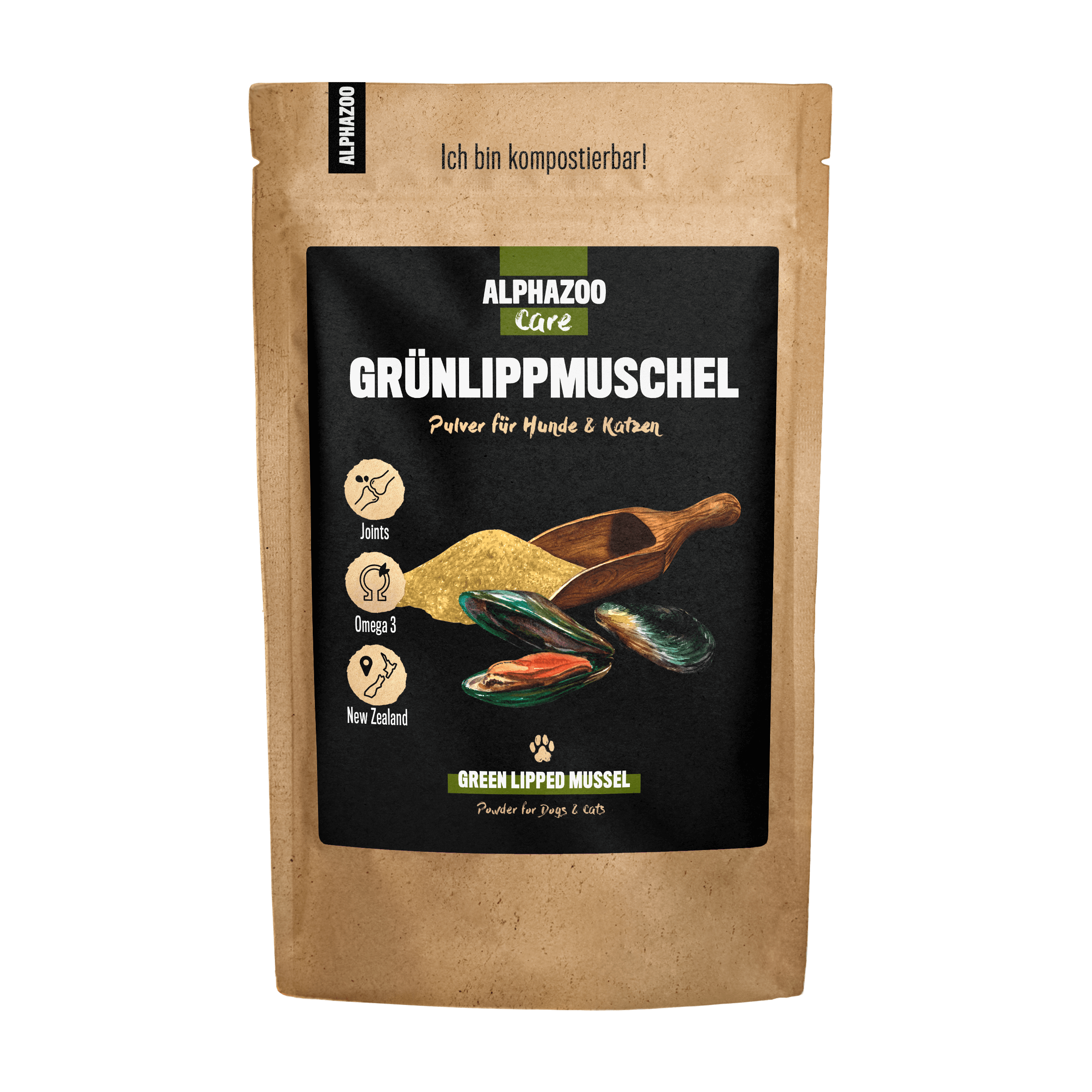 ALPHAZOO Ergänzungsfutter & Aufzucht ALPHAZOO Grünlippmuschel-Pulver für Hunde und Katzen 500 g