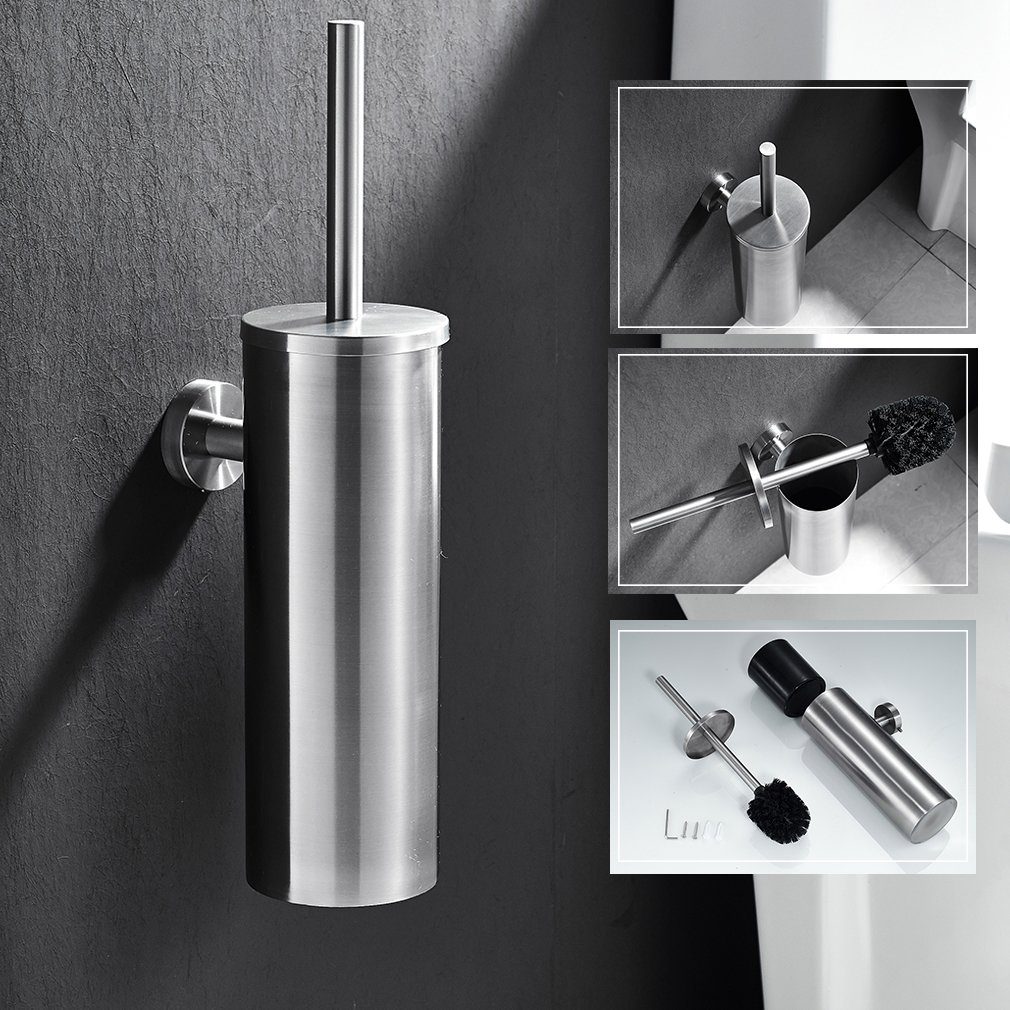 Auralum WC-Garnitur Edelstahl Toilettenbürste WC-Bürstenhalter Garnitur Wandhalter Bürste, Wandhalter Bürste Klobürste mit Wandbefestigung