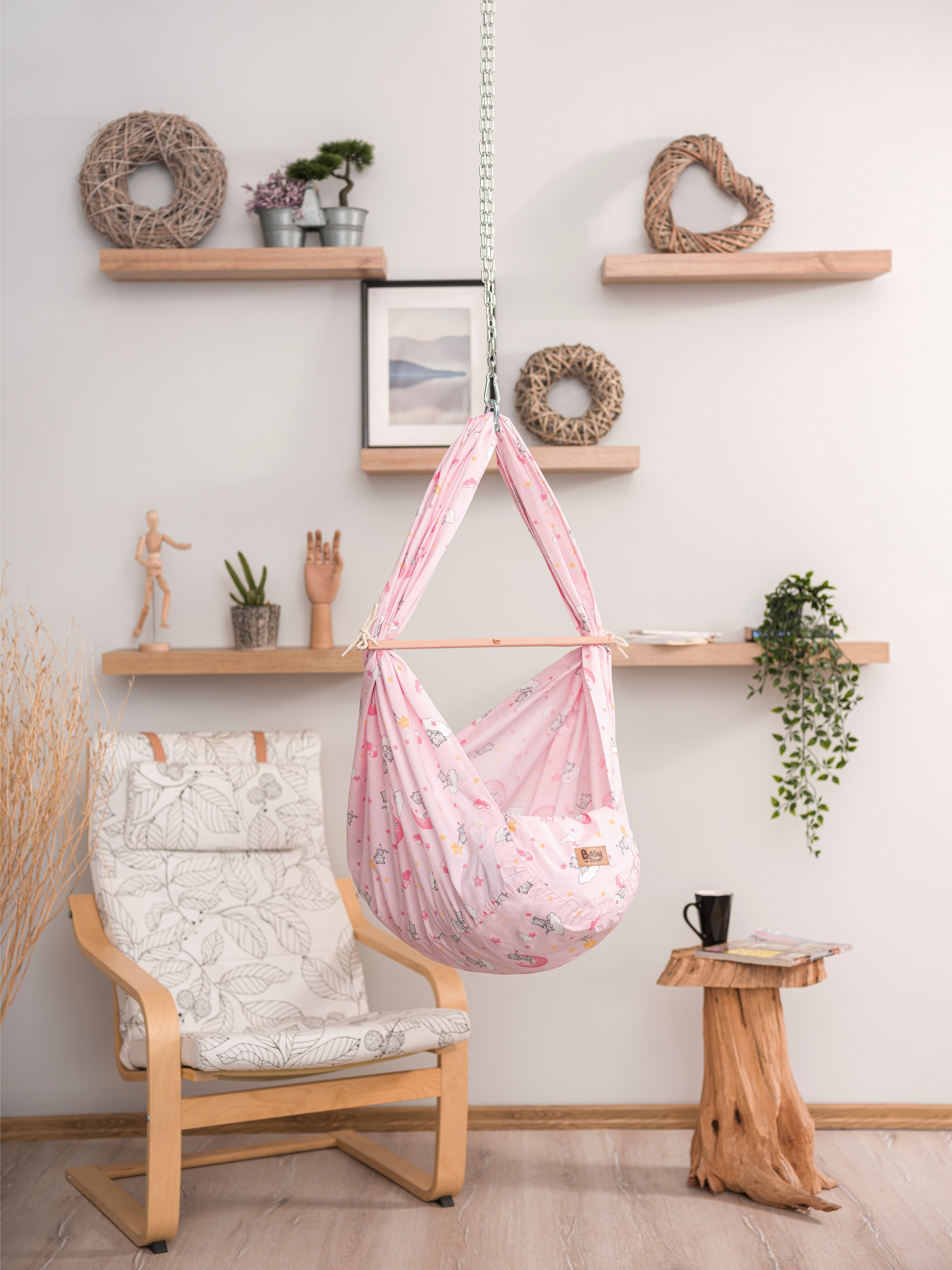 Teppich-Traum Federwippe Einschlafhilfe Baby FEDERWIEGE für optimalen Schlaf, Kätzchen & Wölkchen - rosa