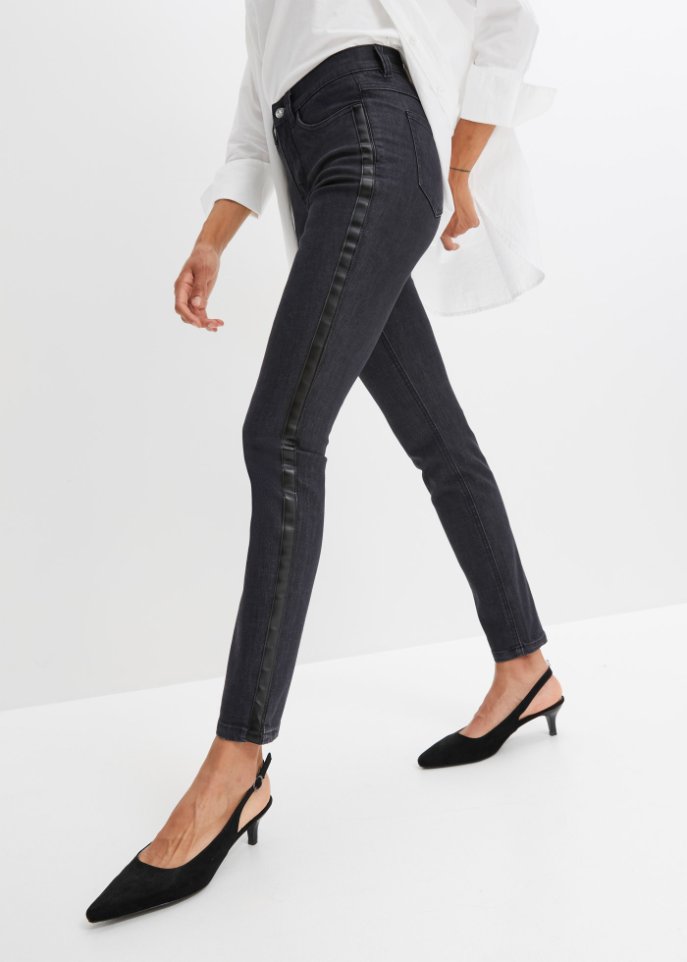 Stretch-Jeans mit Lederimitateinsatz