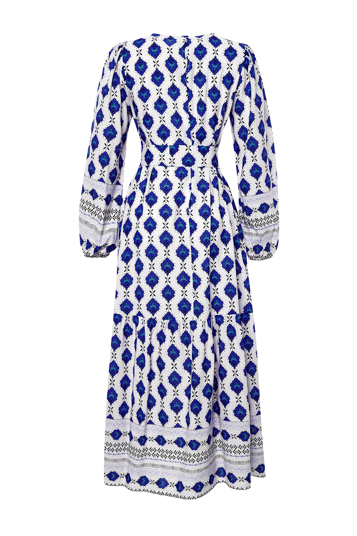 Trendyol Modest  Marineblaues, gewebtes Kleid in Leinenoptik mit ethnischem Muster TCTSS24EB00062