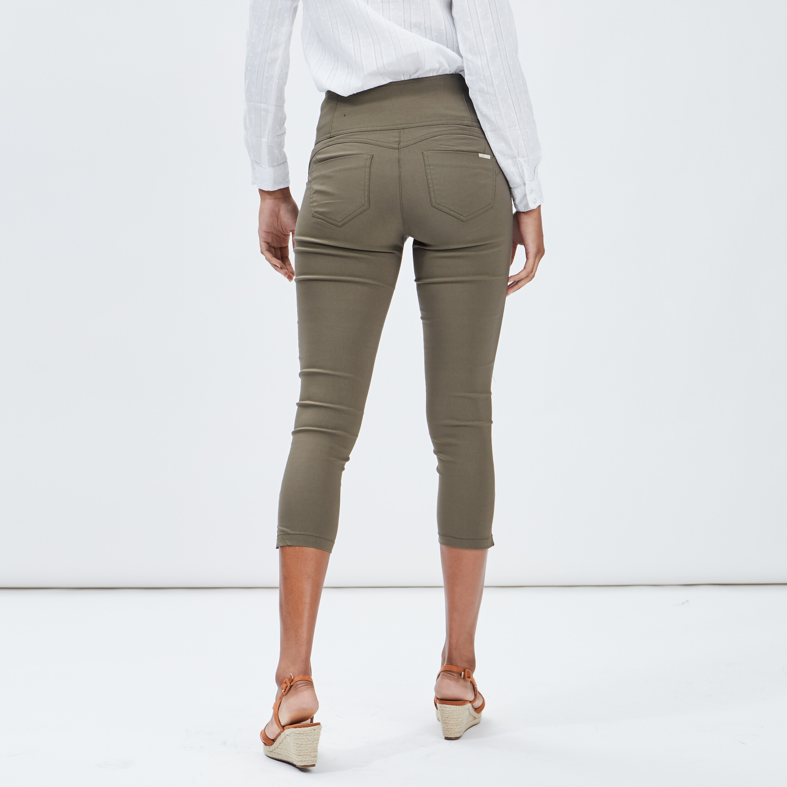 Pantacourt slim taille haute vert kaki femme | La Halle