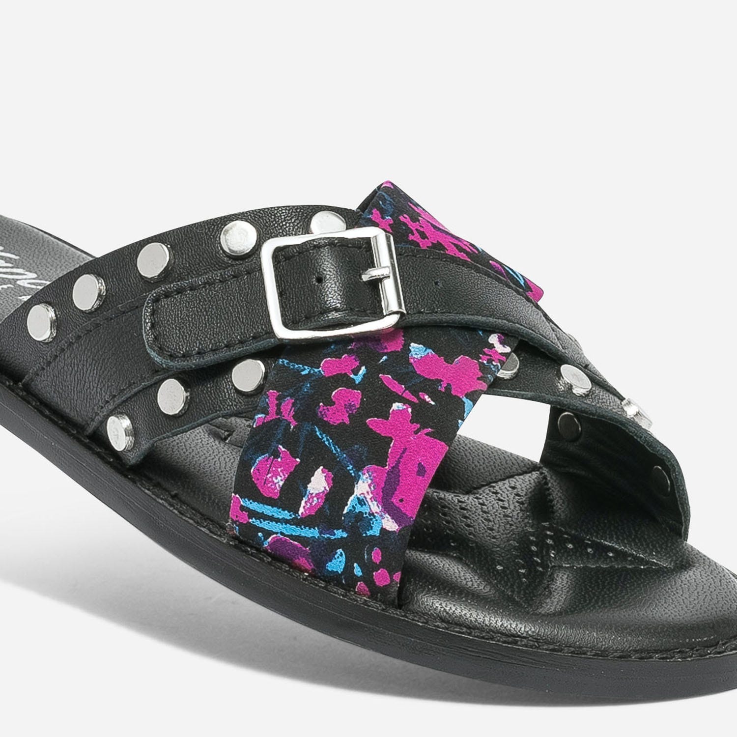 Mule KAPORAL noire en cuir avec imprimé fleurs