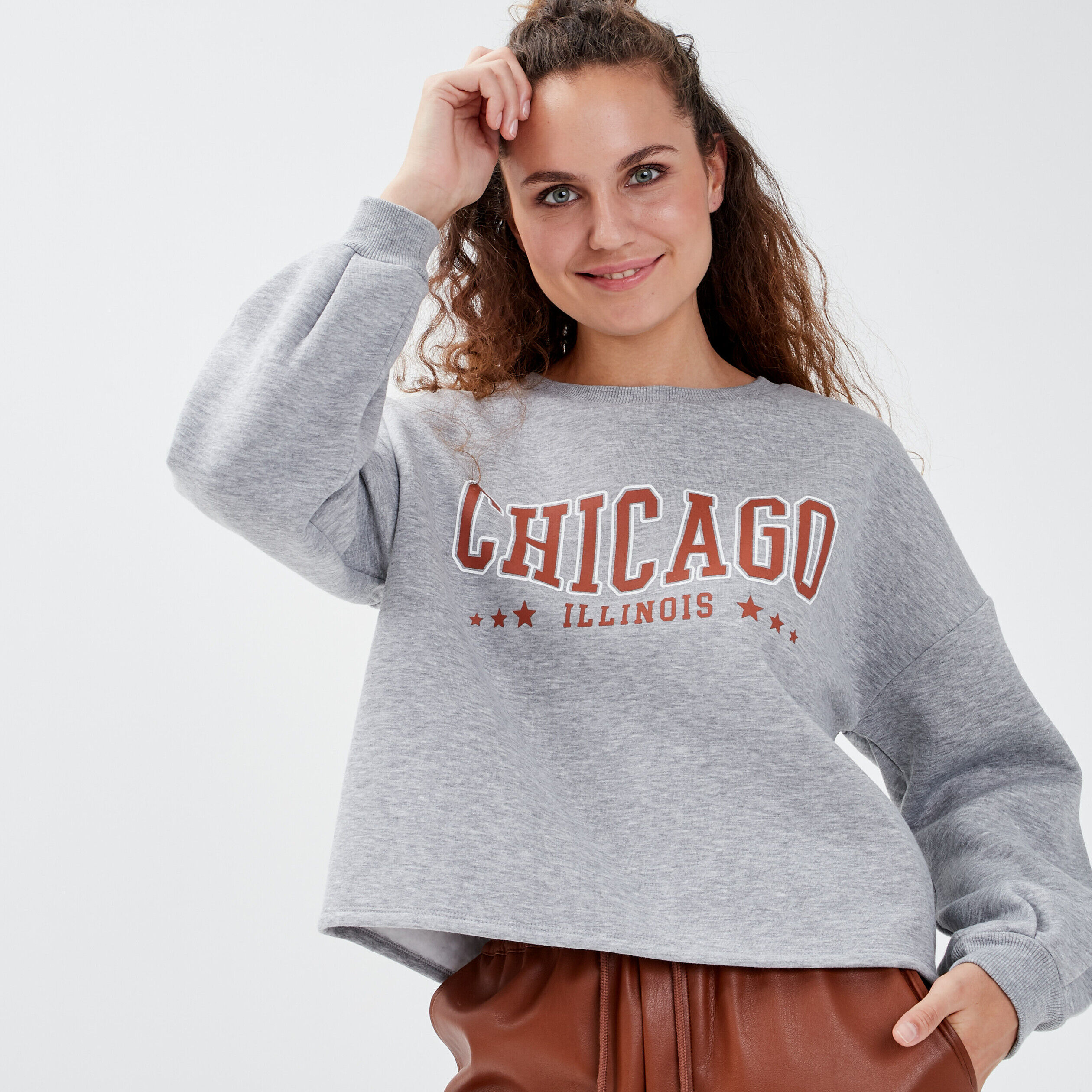 Sweat manches longues gris clair femme | Cache Cache