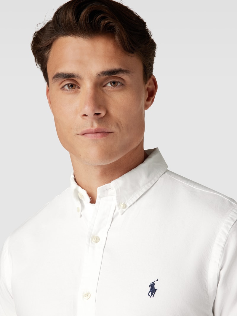 Slim Fit Freizeithemd mit Label-Stitching in weiß