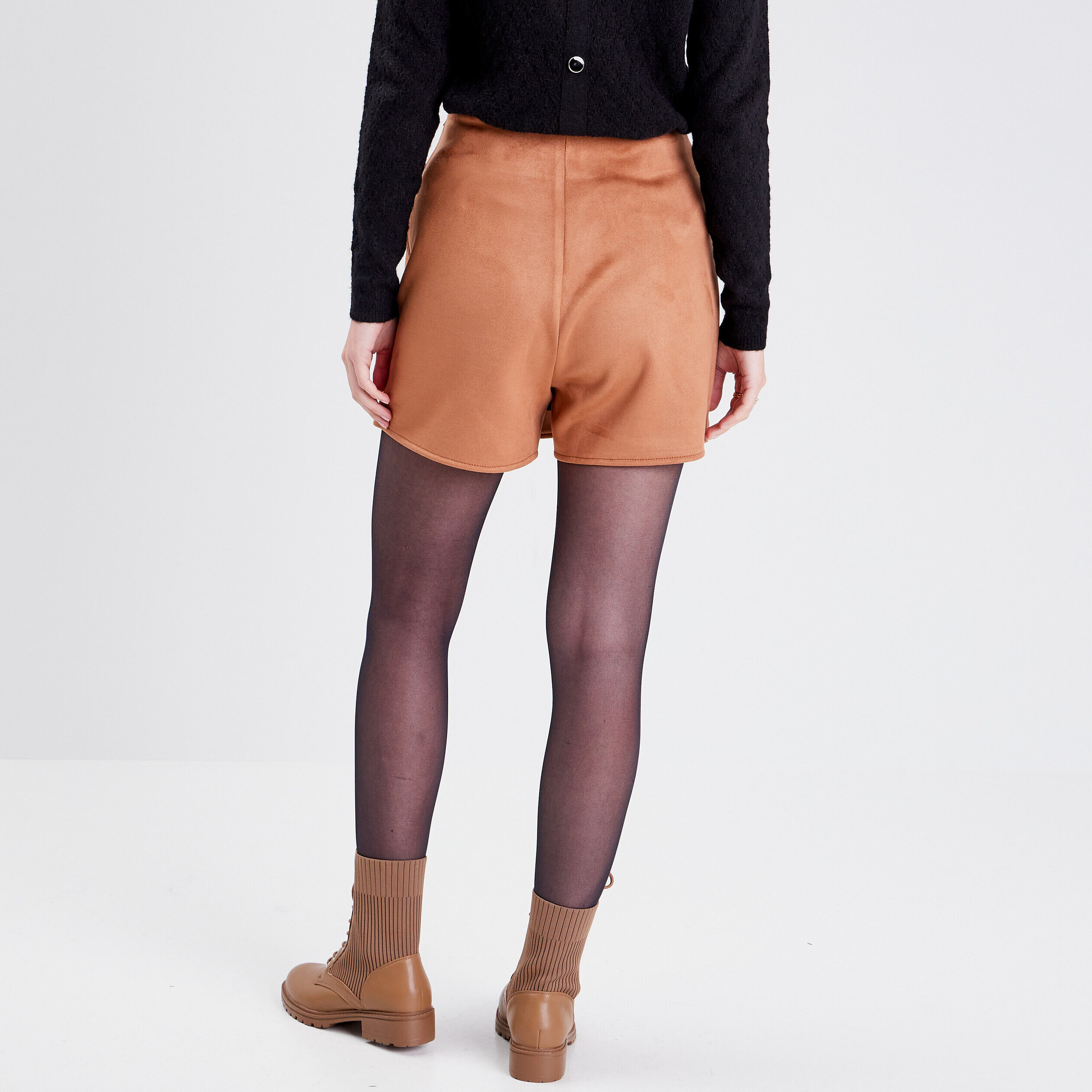 Jupe-short droite suédine marron clair femme | Cache Cache