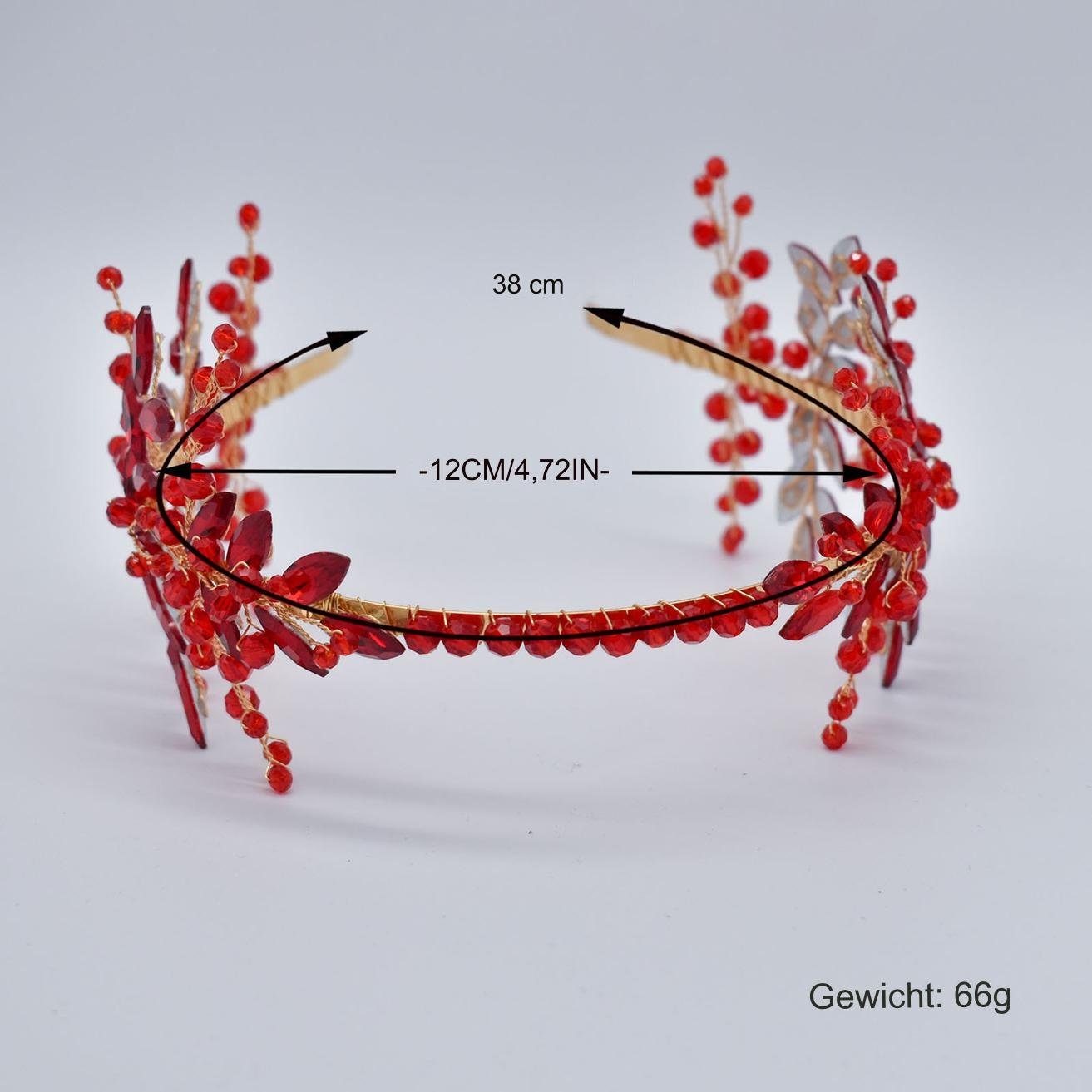 HOHEA H Haarband Rote Haaraccessoires, Brauthaarnadeln, Kristallkrone, 1-tlg., Haarschmuck aus roten Kristall-Haarranken, Blumen und Blättern, Kristall-Stirnband, Hochzeits-Haarschmuck, Braut-Haarschmuck