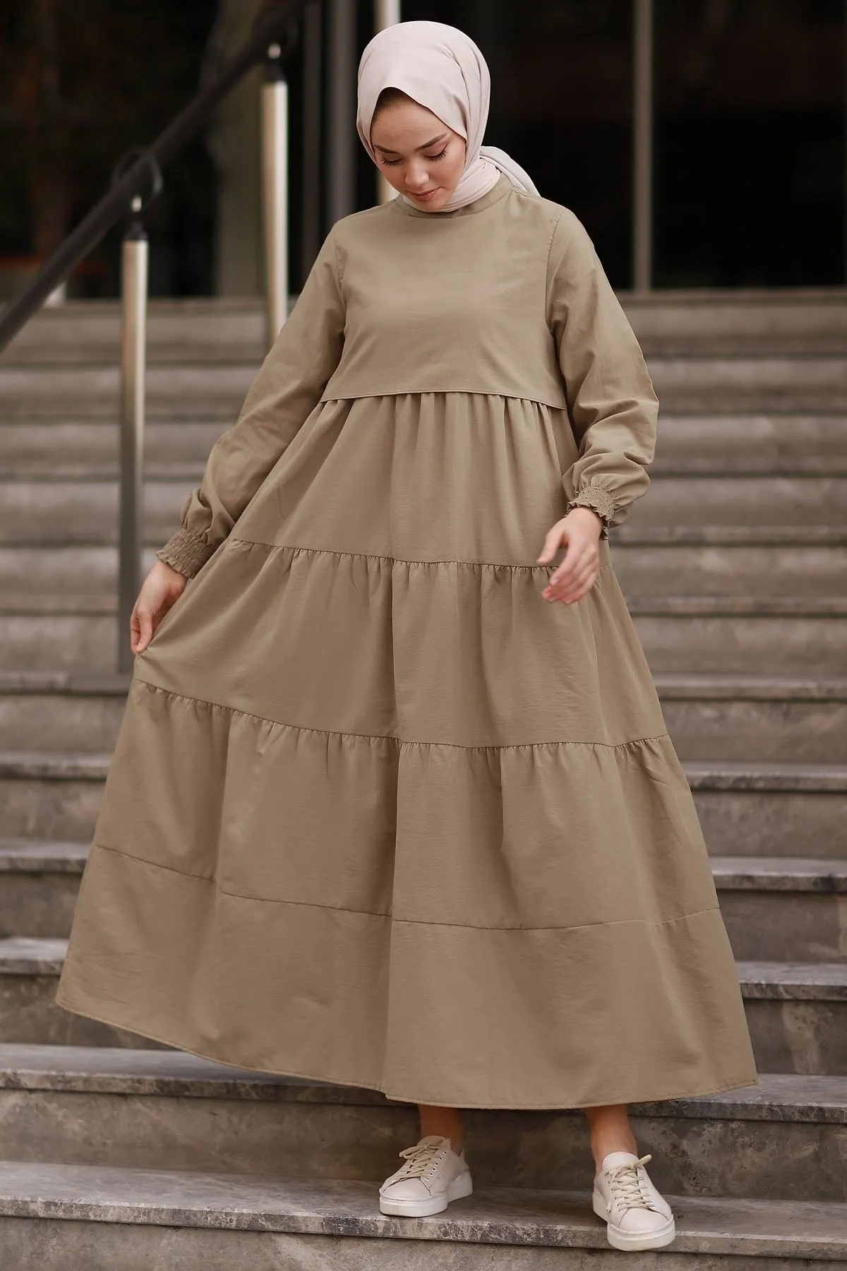 InStyle  Einlagiges, detailliertes Freizeitkleid – Creme