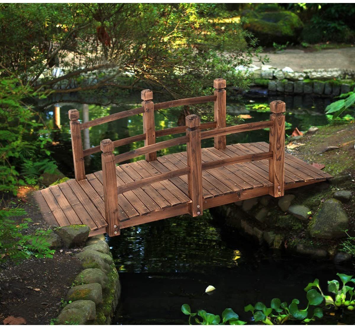 COSTWAY Zierbrücke, Holzbrücke, Gartenbrücke, Dekobrücke, 150 x 67 x 55 cm