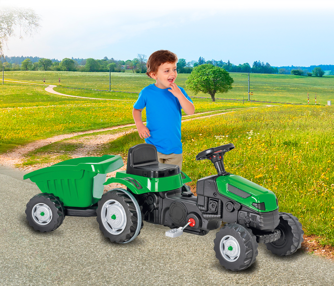 Jamara e.K. JAMARA Trettraktor mit Hänger Strong Bull grün