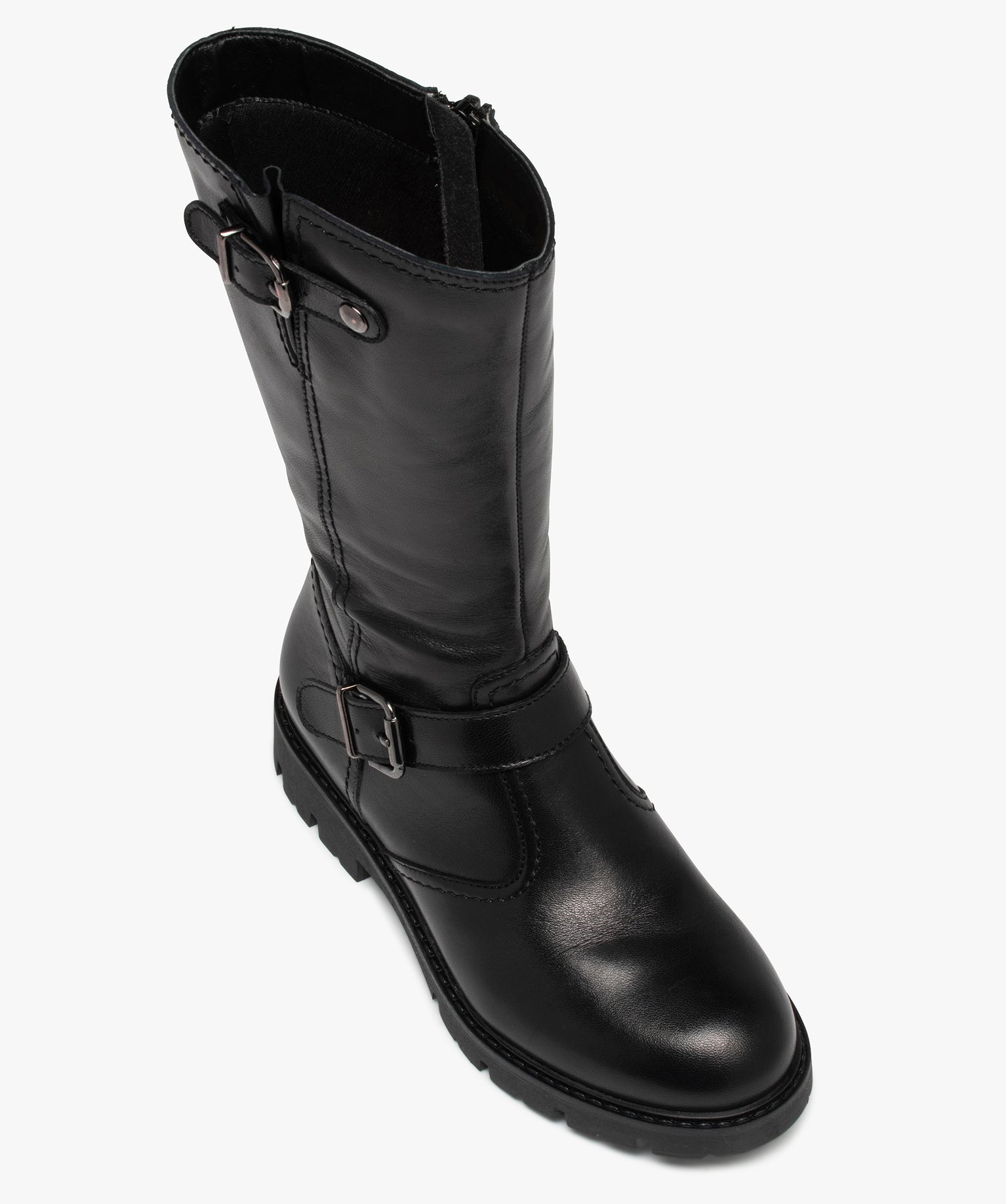 Bottes fille dessus cuir uni et semelle crantée | GEMO