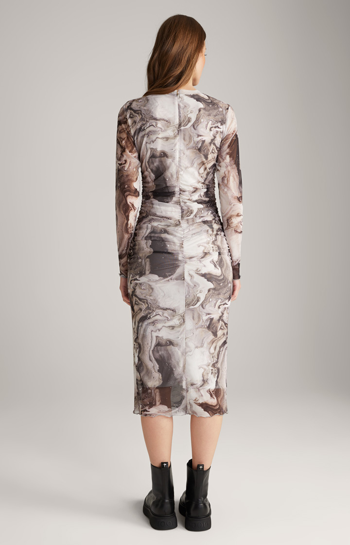 Mesh-Kleid in Offwhite/Schwarz