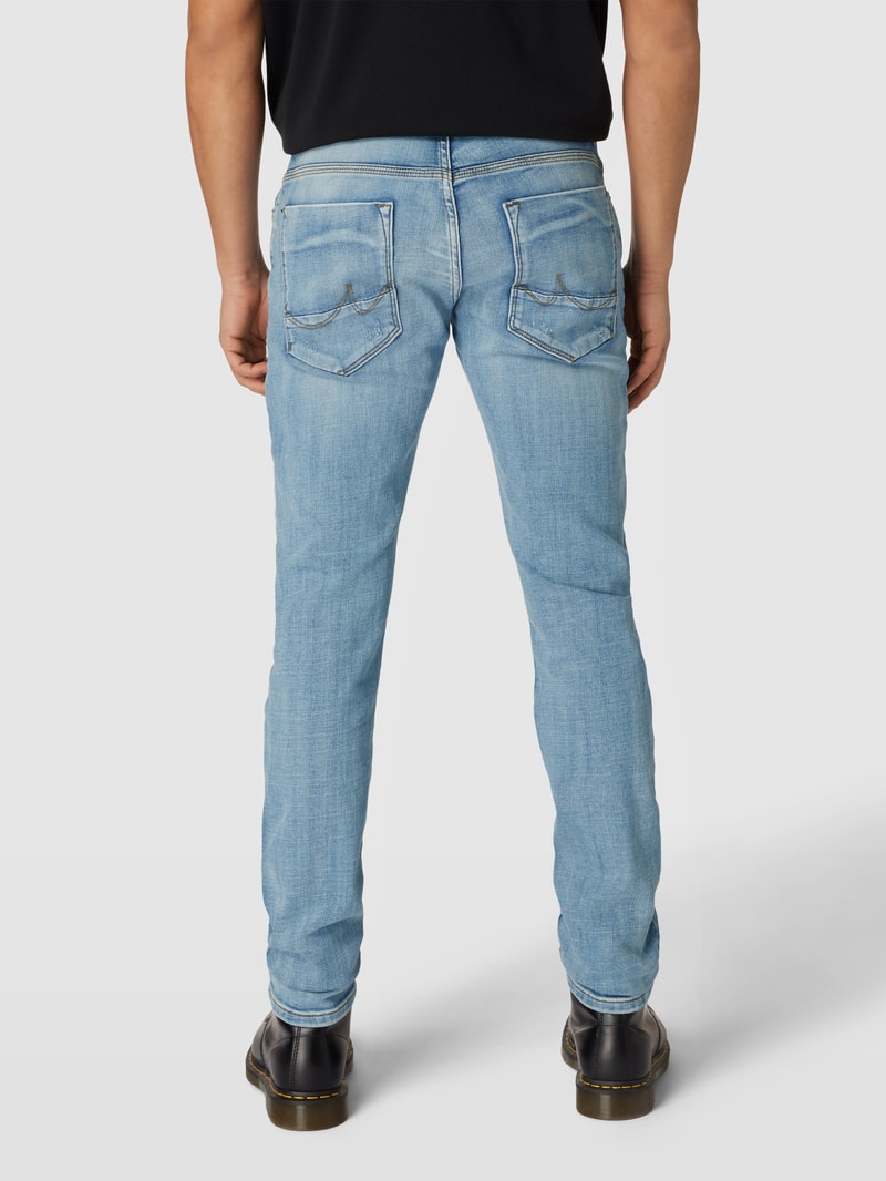 Tapered Fit Jeans mit Destroyed-Details Modell 'Joshua' in hellblau