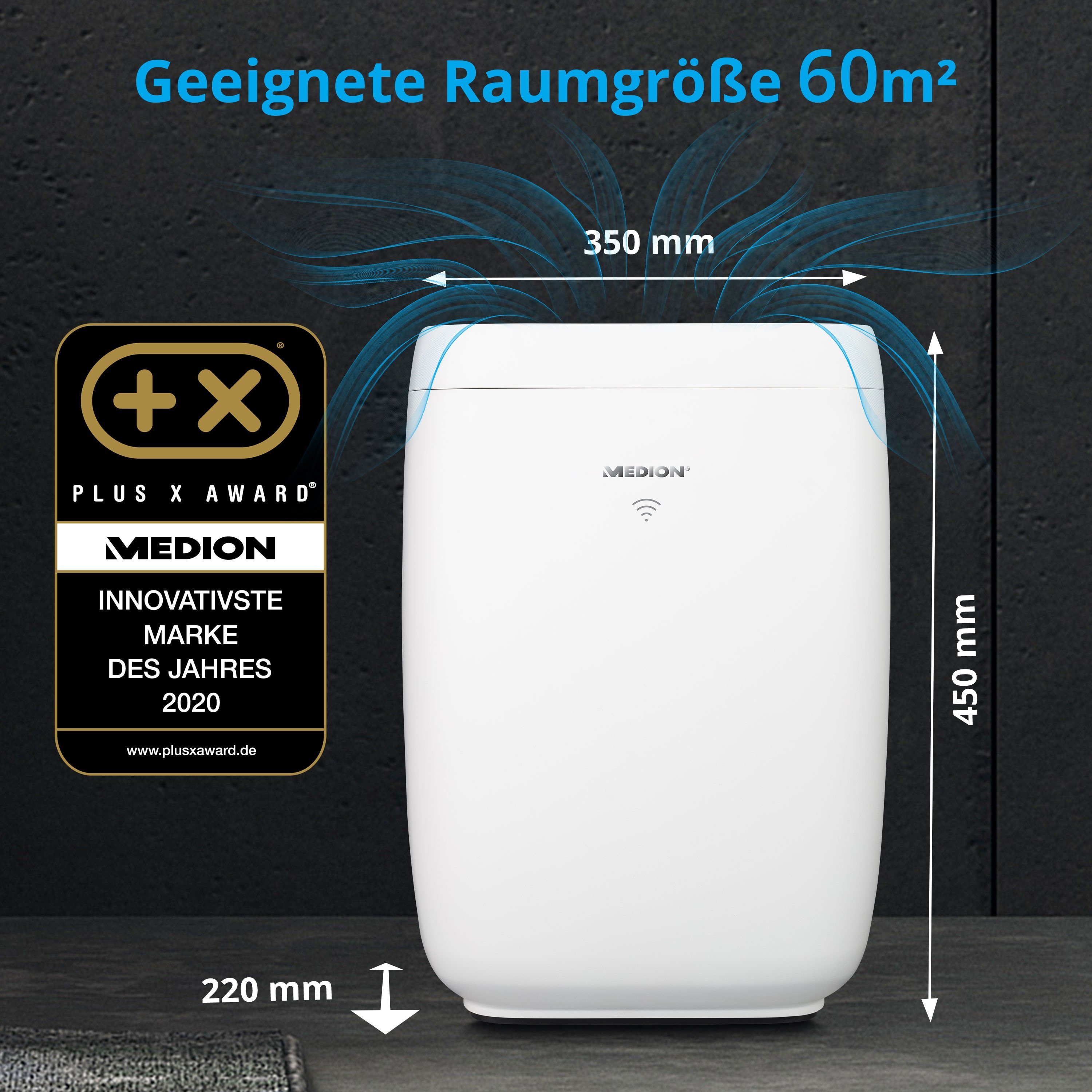 Medion® Luftreiniger Luftreiniger Touch LED HEPA-Filter 38W 60m² 51dB Gebläsestufen 3, MD10444