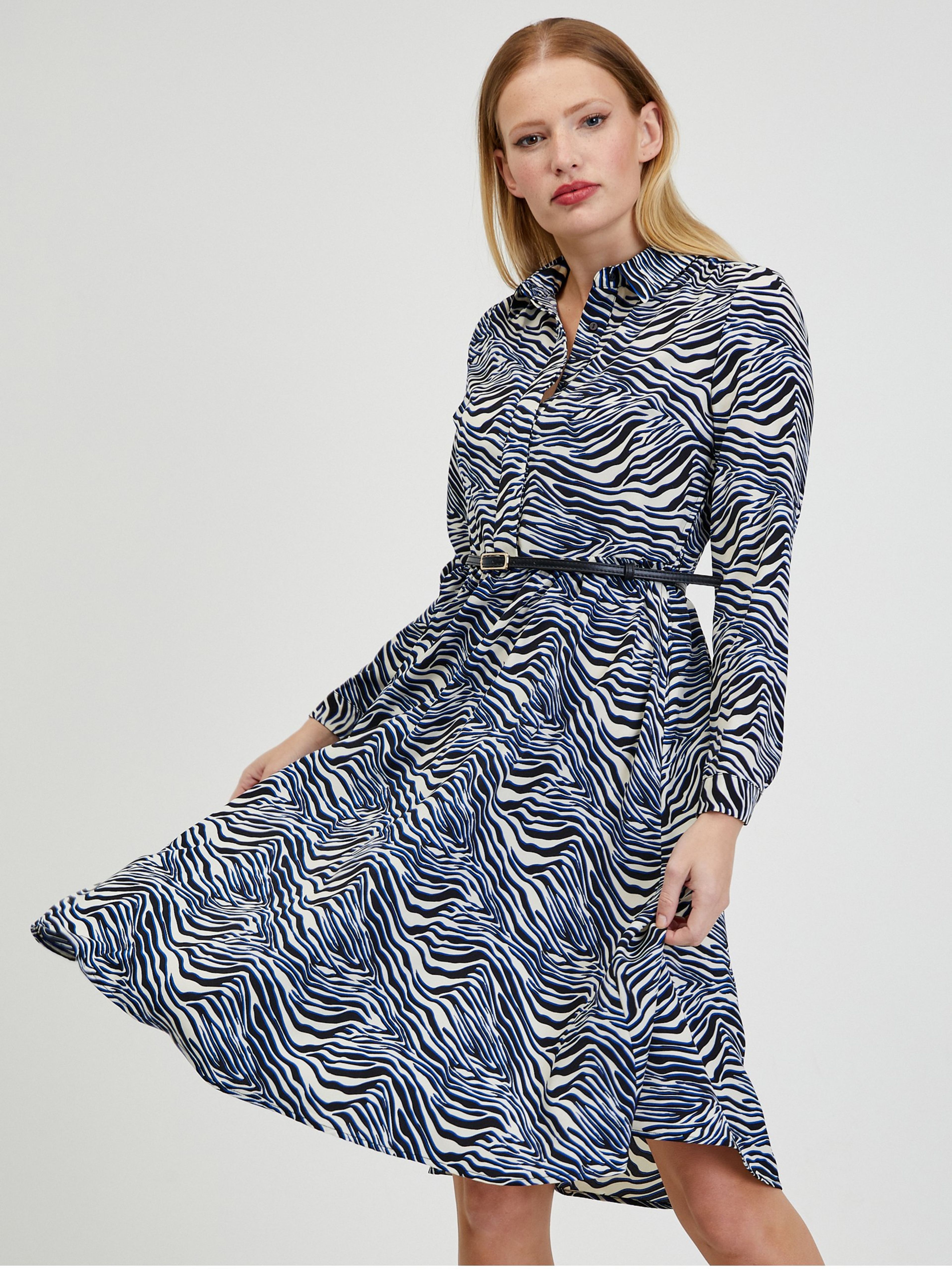 Blau-weiß gemustertes Damenkleid ORSAY
