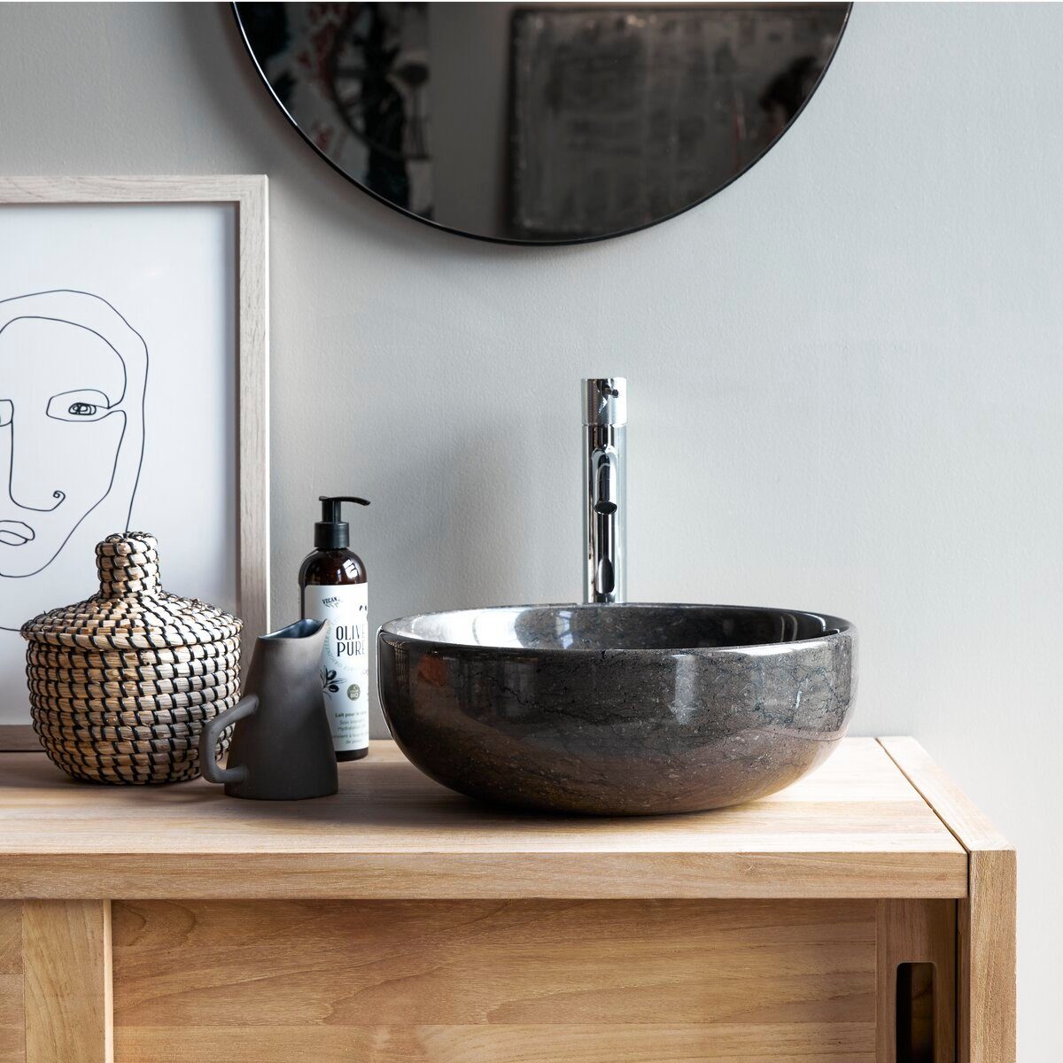 Tikamoon Waschbecken Waschbecken aus Marmor dark grey