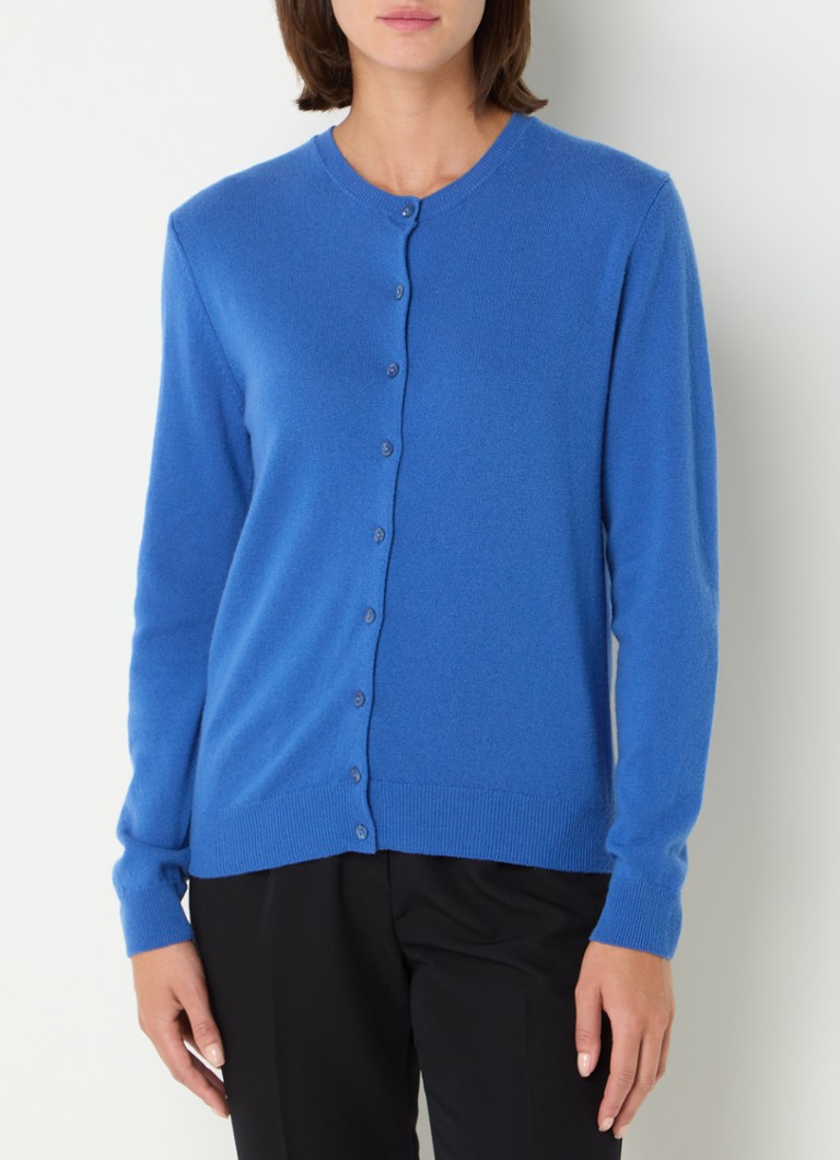 Cardigan Benetton cu guler rotund, confecționat din lână fină.
