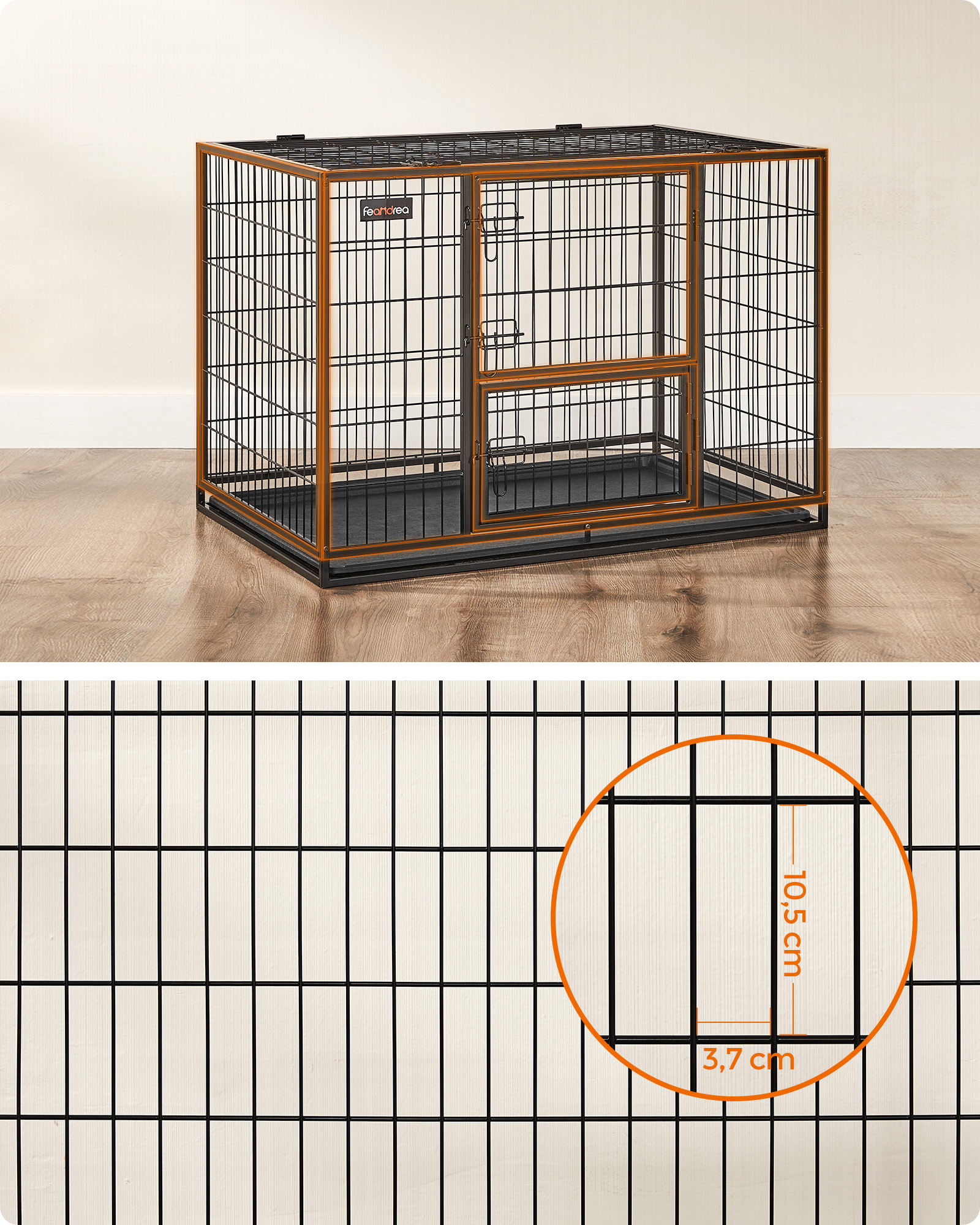 FEANDREA Erziehungshilfen FEANDREA L/XL Hundekäfig hochbelastbar 1,07 m, 70 cm, 74,9 cm