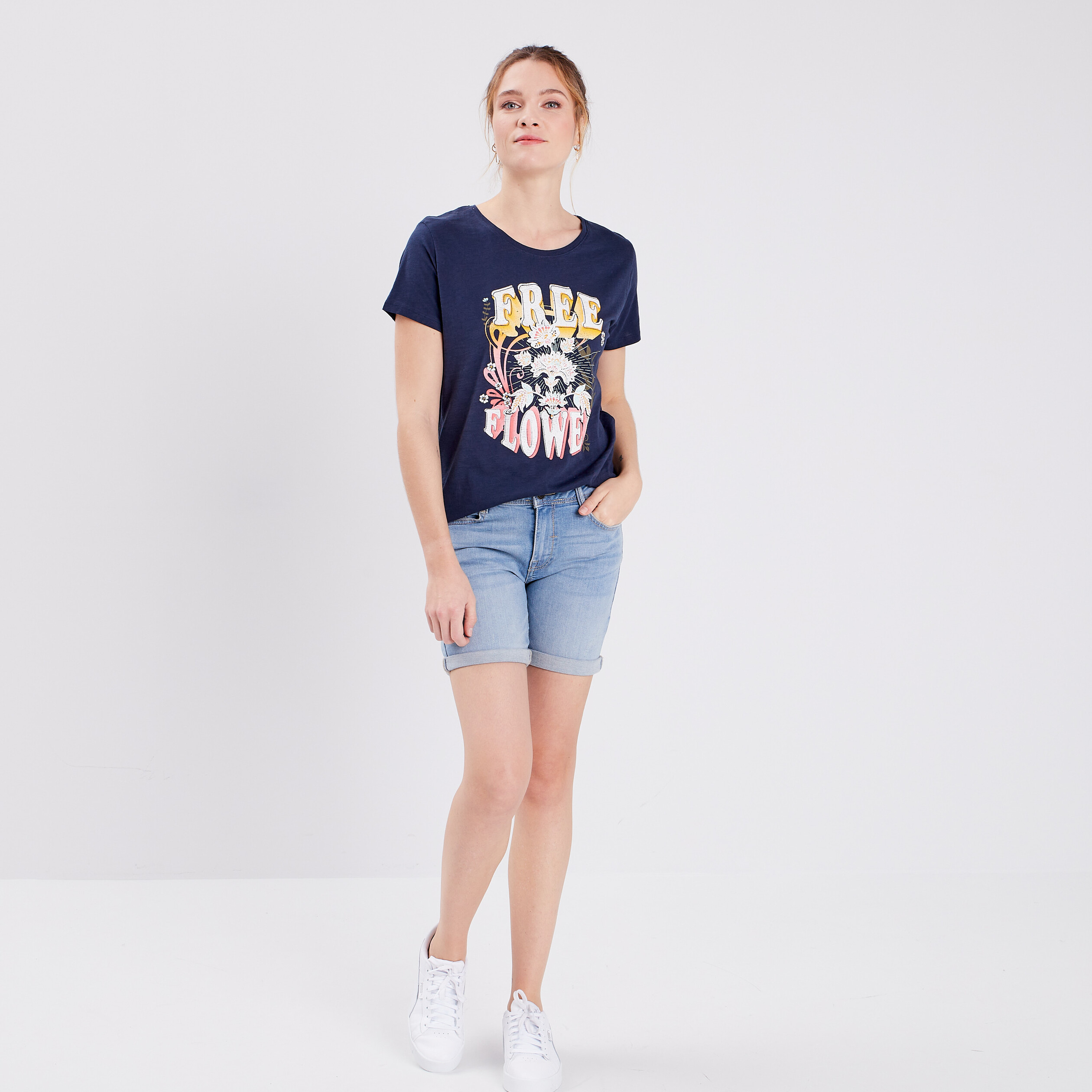 Short slim en jean délavé denim triple stone femme | La Halle