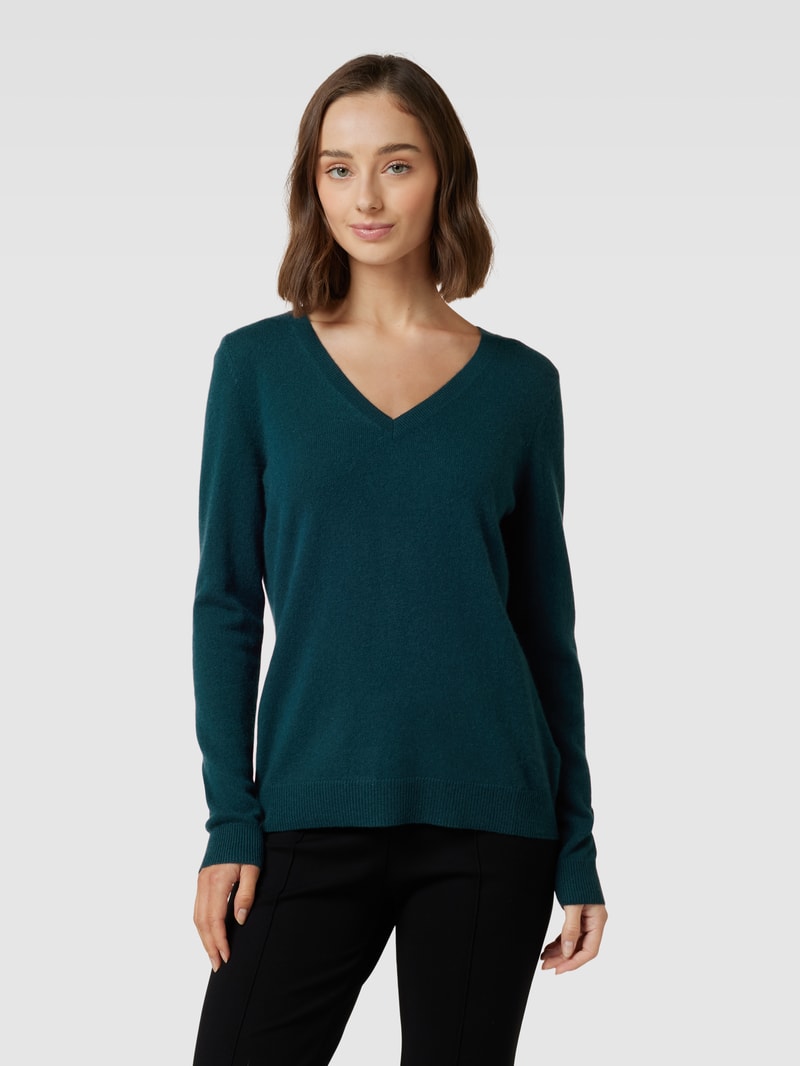 Strickpullover aus Kaschmir mit V-Ausschnitt in petrol