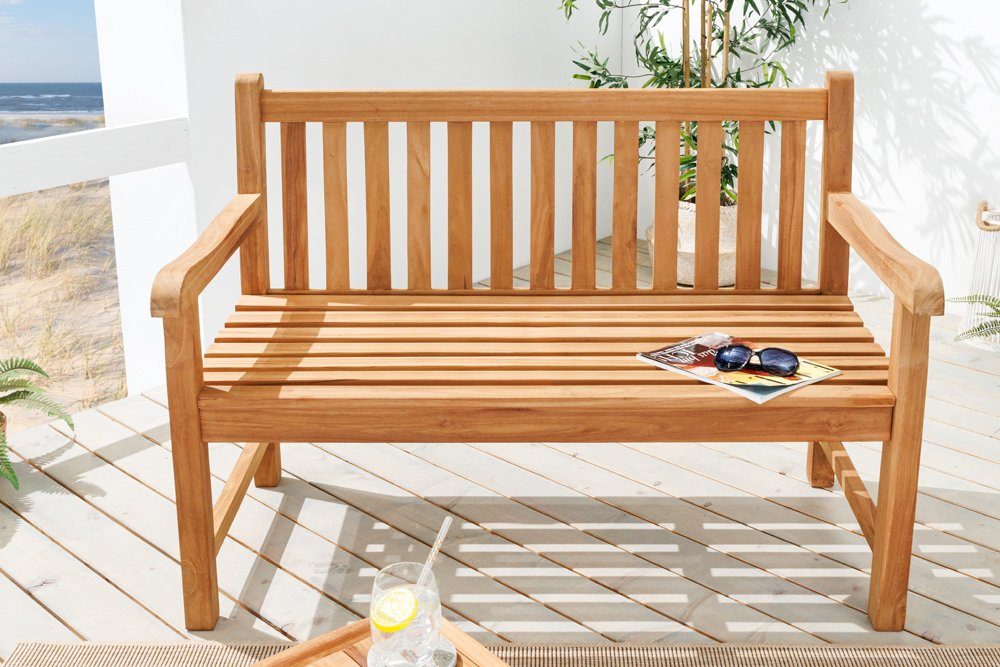 riess-ambiente Gartenbank EMPIRE TEAK 120cm natur (Einzelartikel, 1-St), Massivholz · wetterfest · Lehne · Maritim · Outdoor · Balkonmöbel